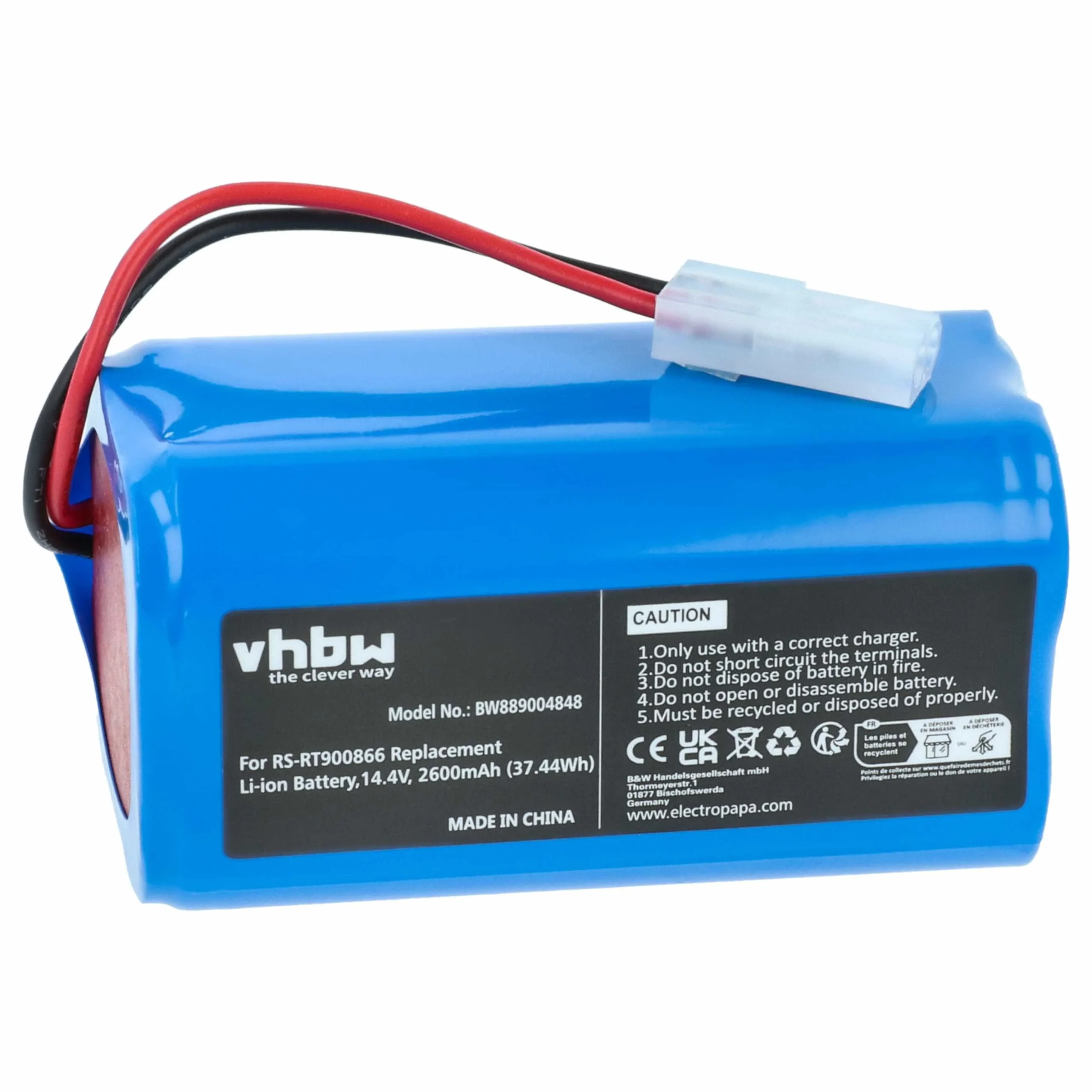Batterie remplace Rowenta RS-RT900866 pour robot aspirateur Rowenta - 2600mAh 14,4V Li-ion