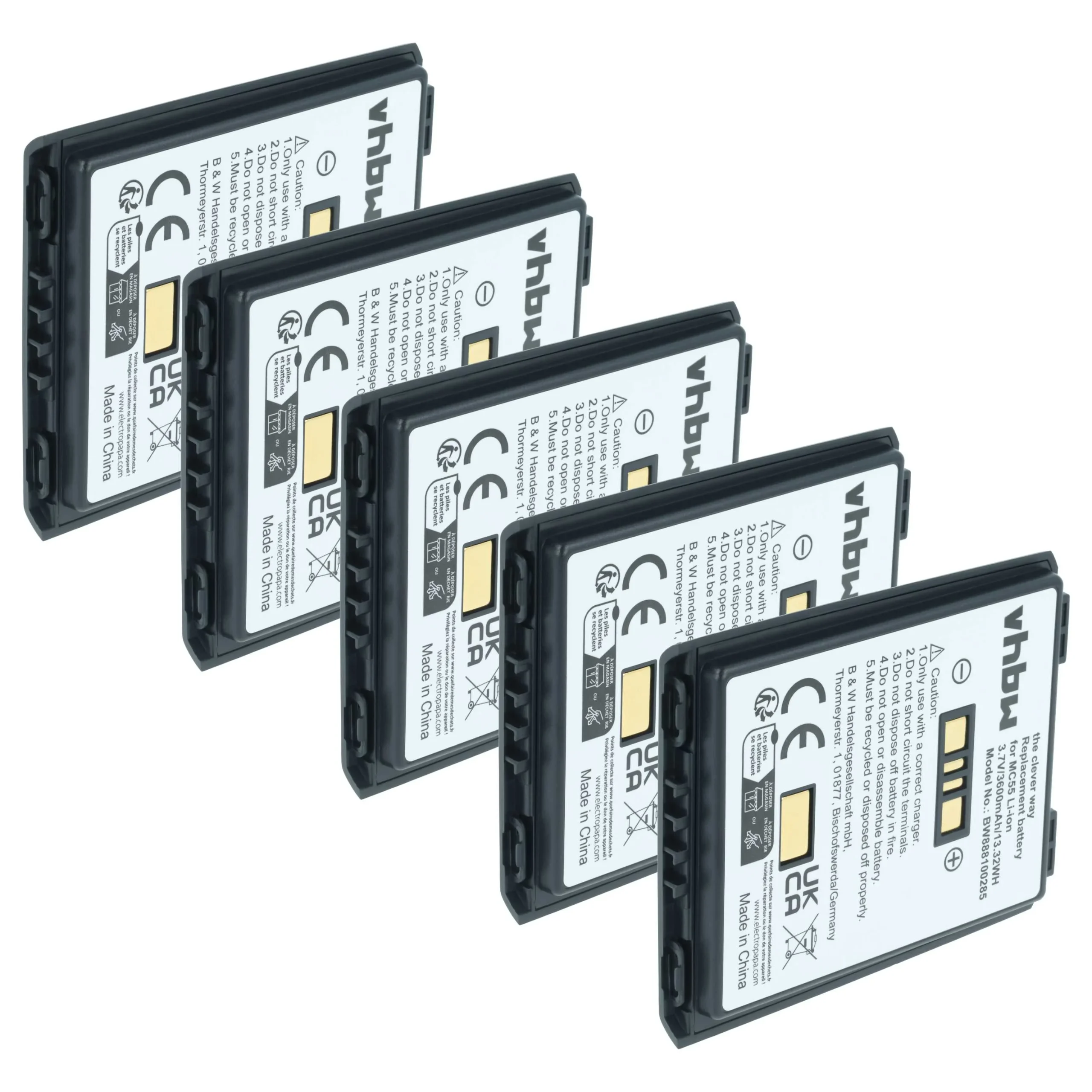 Batterie (5 pcs.) remplace Symbol BTRY-MC55EAB02, 82-111094-01 pour ordinateur mobile PDA Symbol - 3600mAh