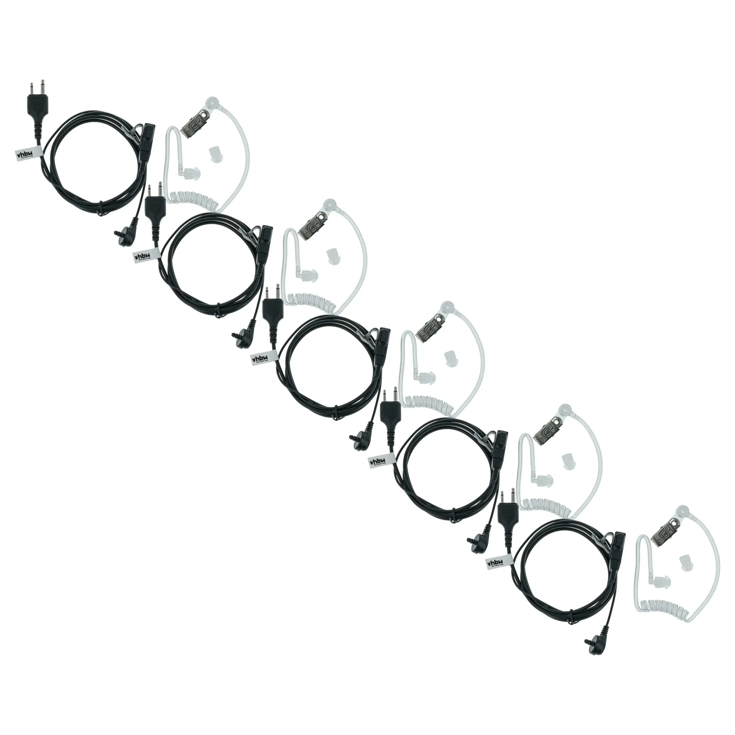5x Oreillette de talkie-walkie pour Icom IC-24AT et autres - Avec microphone PTT + support clip, noir