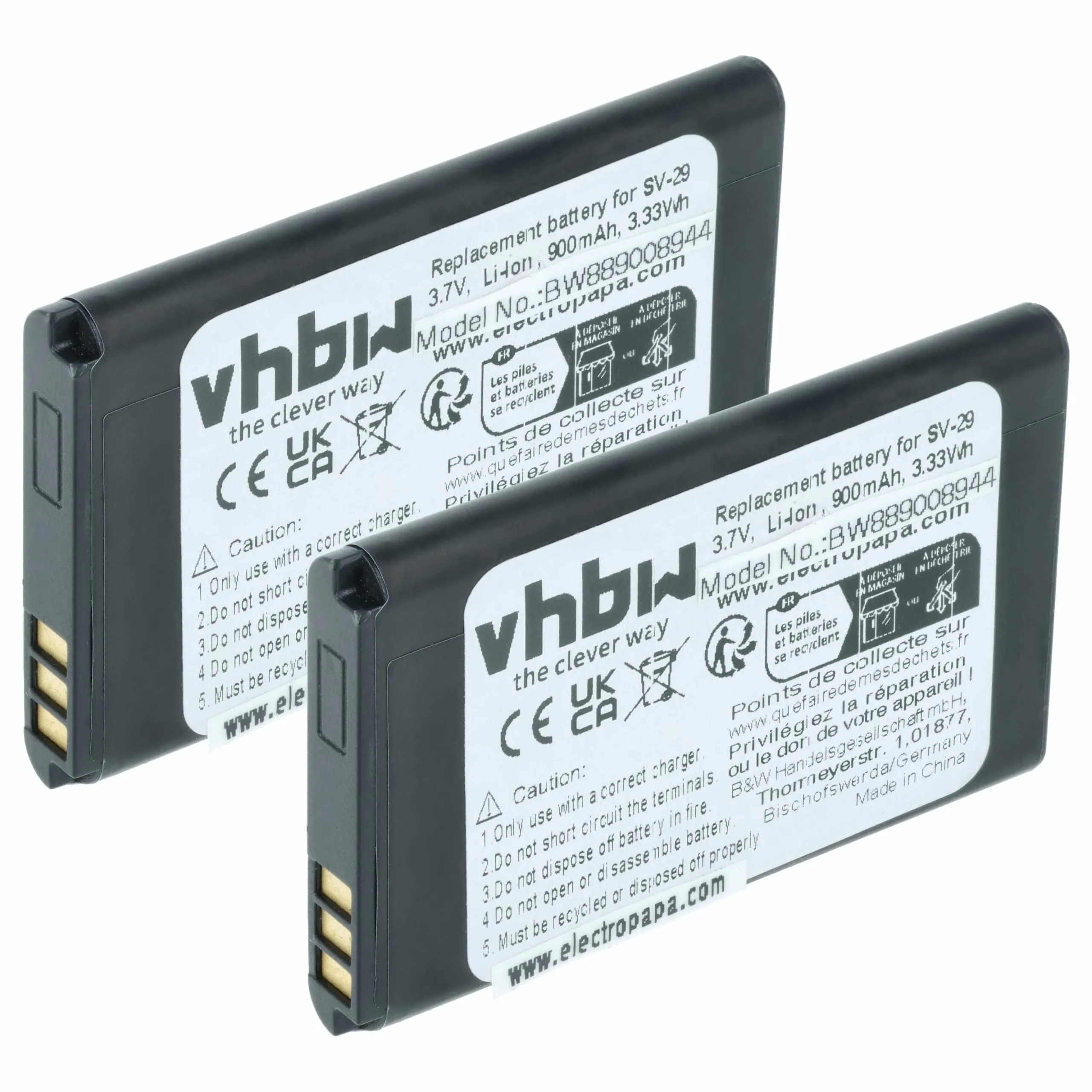 Batterie (2 pcs.) remplace Alcatel RTR001F01, 10000058 téléphone portable T-Com - 900mAh 3,7V Li-ion