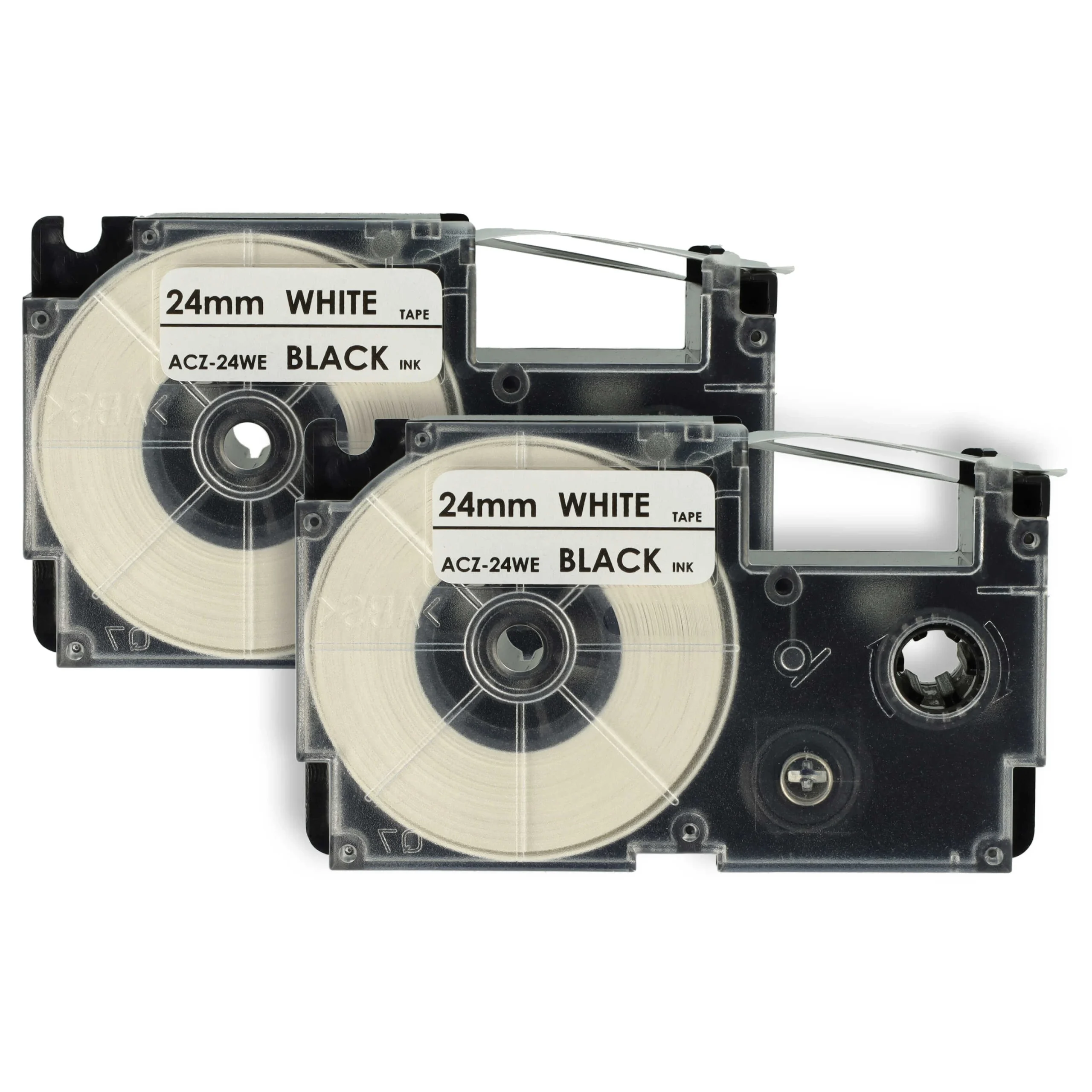 2x Cassettes à ruban remplacent Casio XR-24WE1, XR-24WE - 24mm lettrage Noir ruban Blanc, plastique