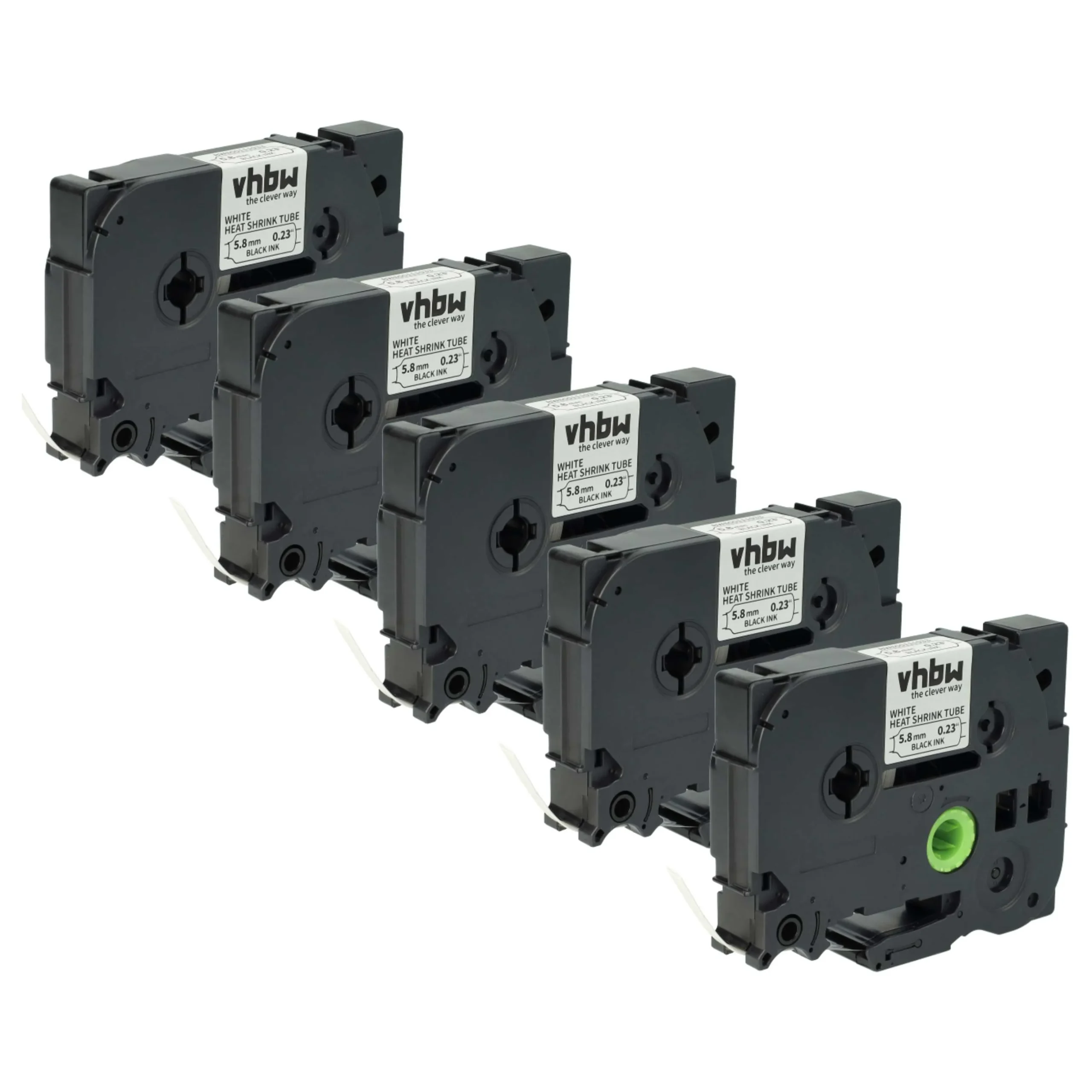 5x Label Tape replaces Brother HSE-211 - Black to White, Heat Shrink Tape, 5.8 mm