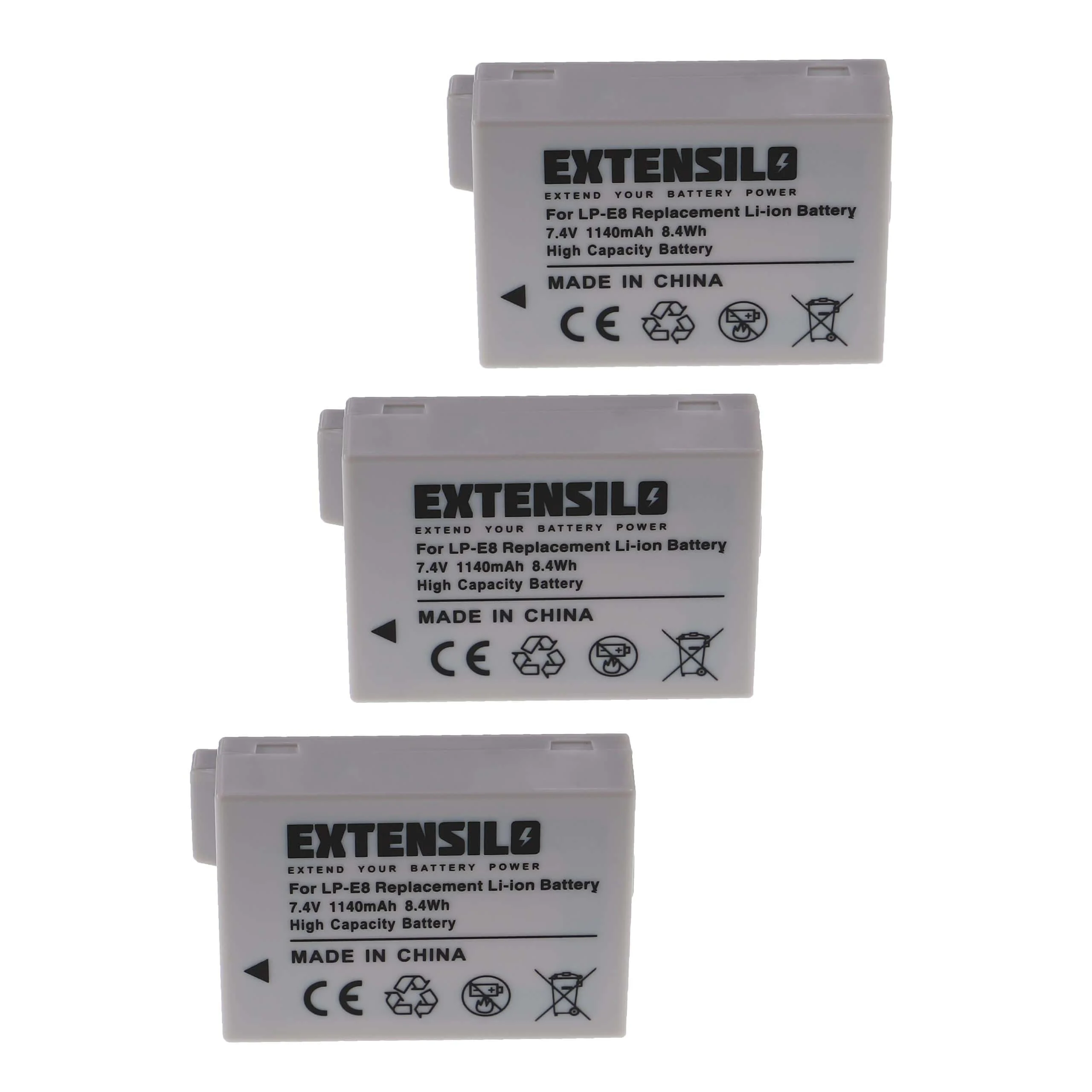 3x Batteries remplace Canon LP-E8 pour appareil photo Canon- 1140mAh 7,4V Li-ion