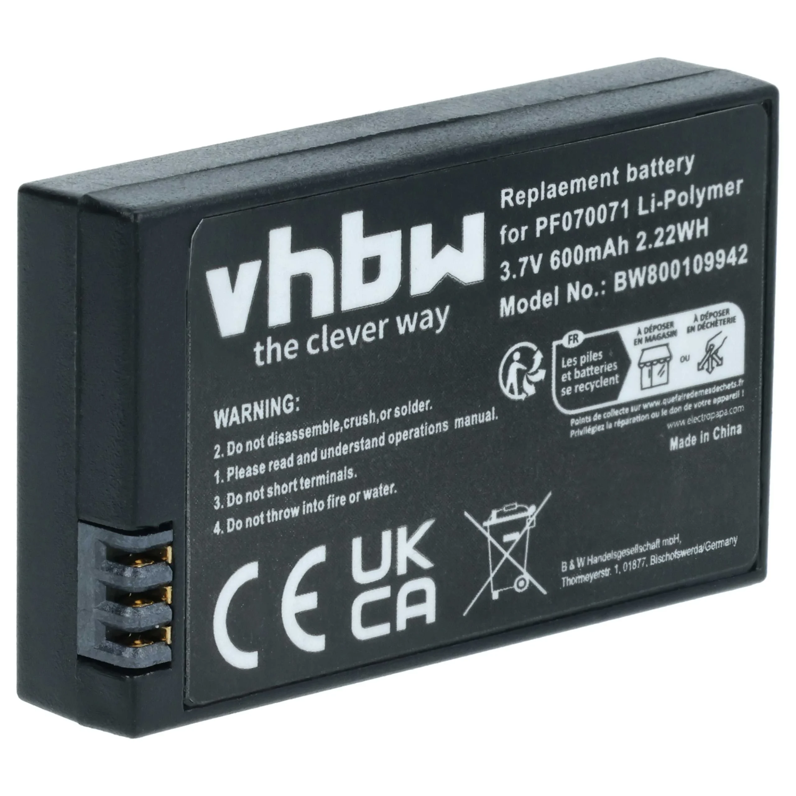 Batterie remplace Parrot MCSAS00314, PF070071, PF070238, MCSAS00319 pour drone Parrot- 600mAh 3,7V Li-polymère
