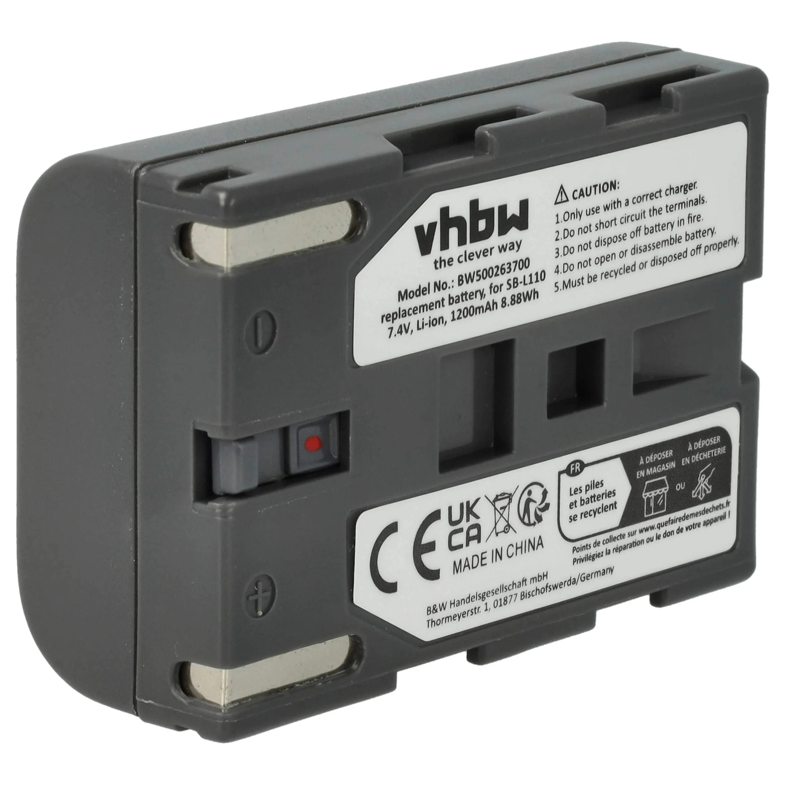 Batterie remplace Samsung SB-L110, SB-L70, SB-L70A, BB13-SS014 pour caméscope Samsung- 1200mAh 7,4V Li-ion