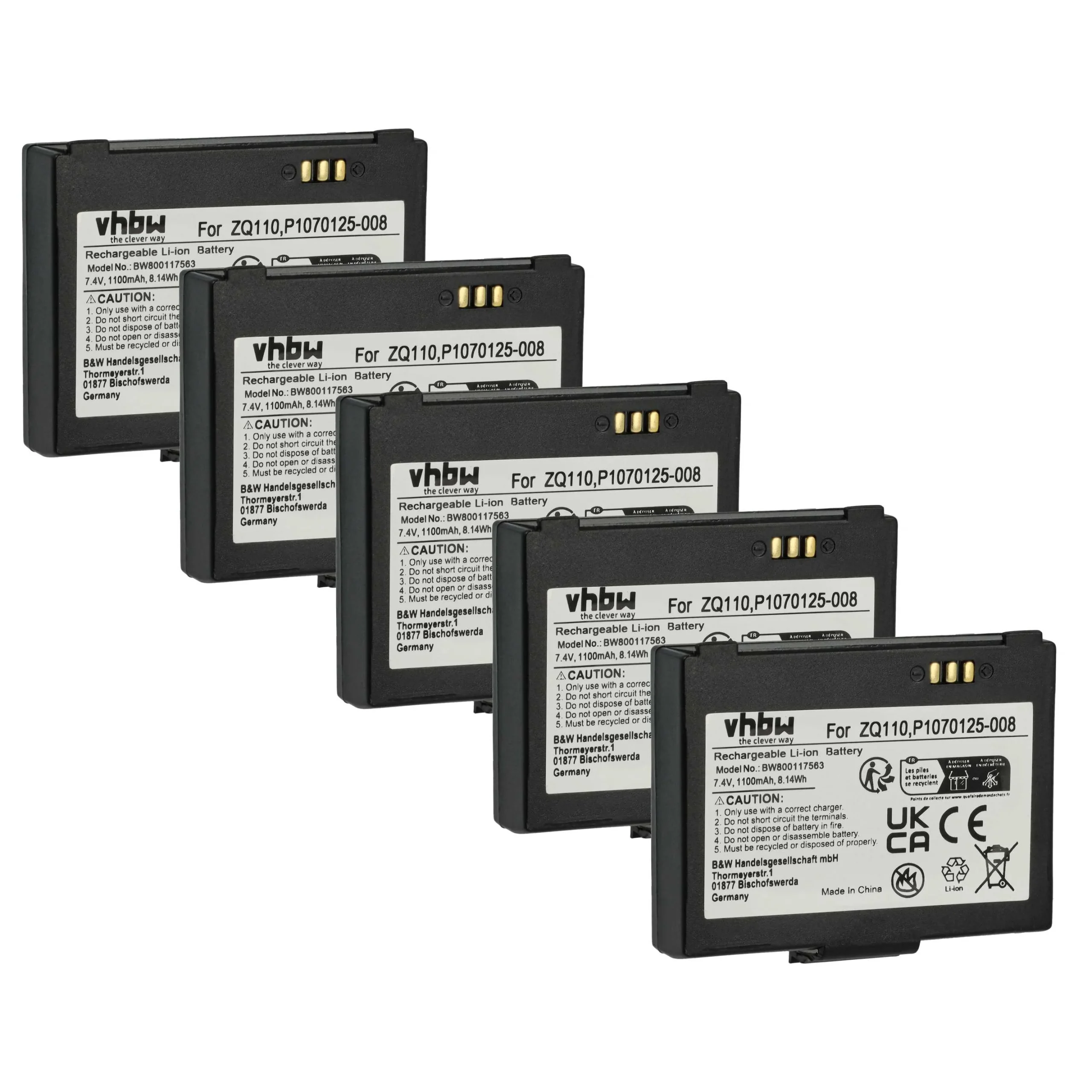 5x Batteries remplace Bixolon K409-00007A, PBP-R200 pour scanner de code-barre Bixolon - 1100mAh 7,4V