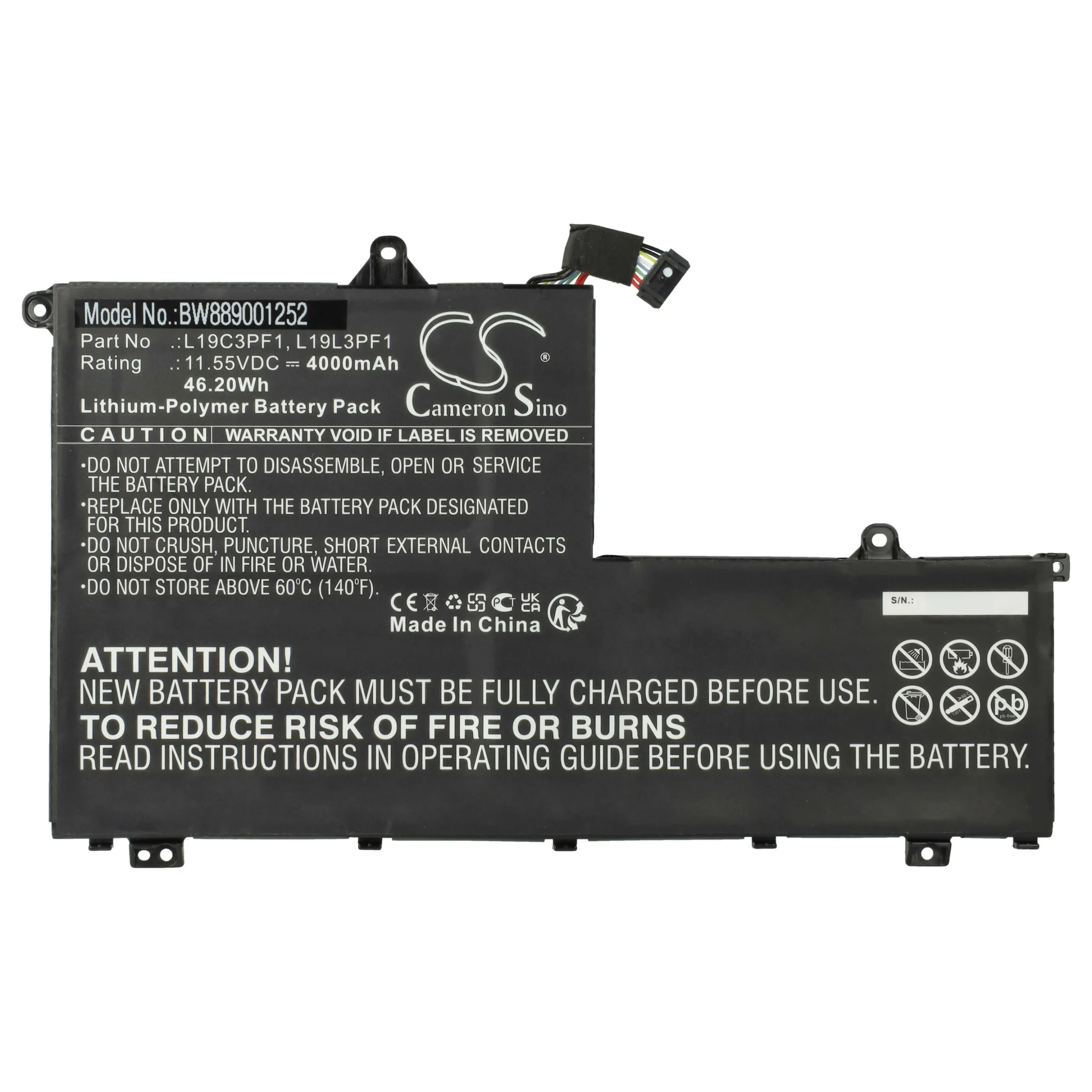 Batterie remplace Lenovo L19C3PF1, L19L3PF1 pour ordinateur portable Lenovo- 4000mAh 11,55V Li-polymère