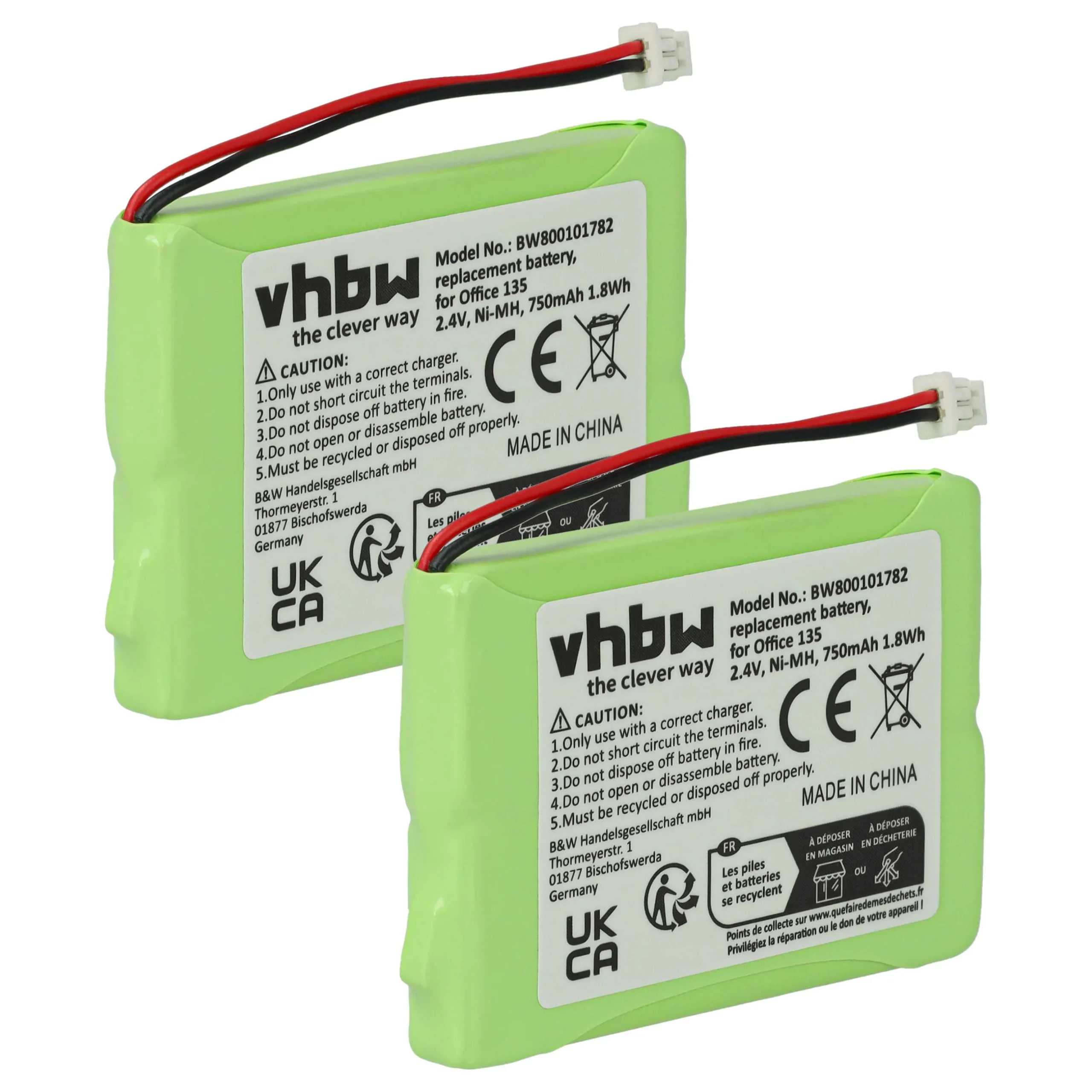 2x Batteries remplace 20328196BD, 2010 pour téléphone Ascom - 750mAh 2,4V NiMH