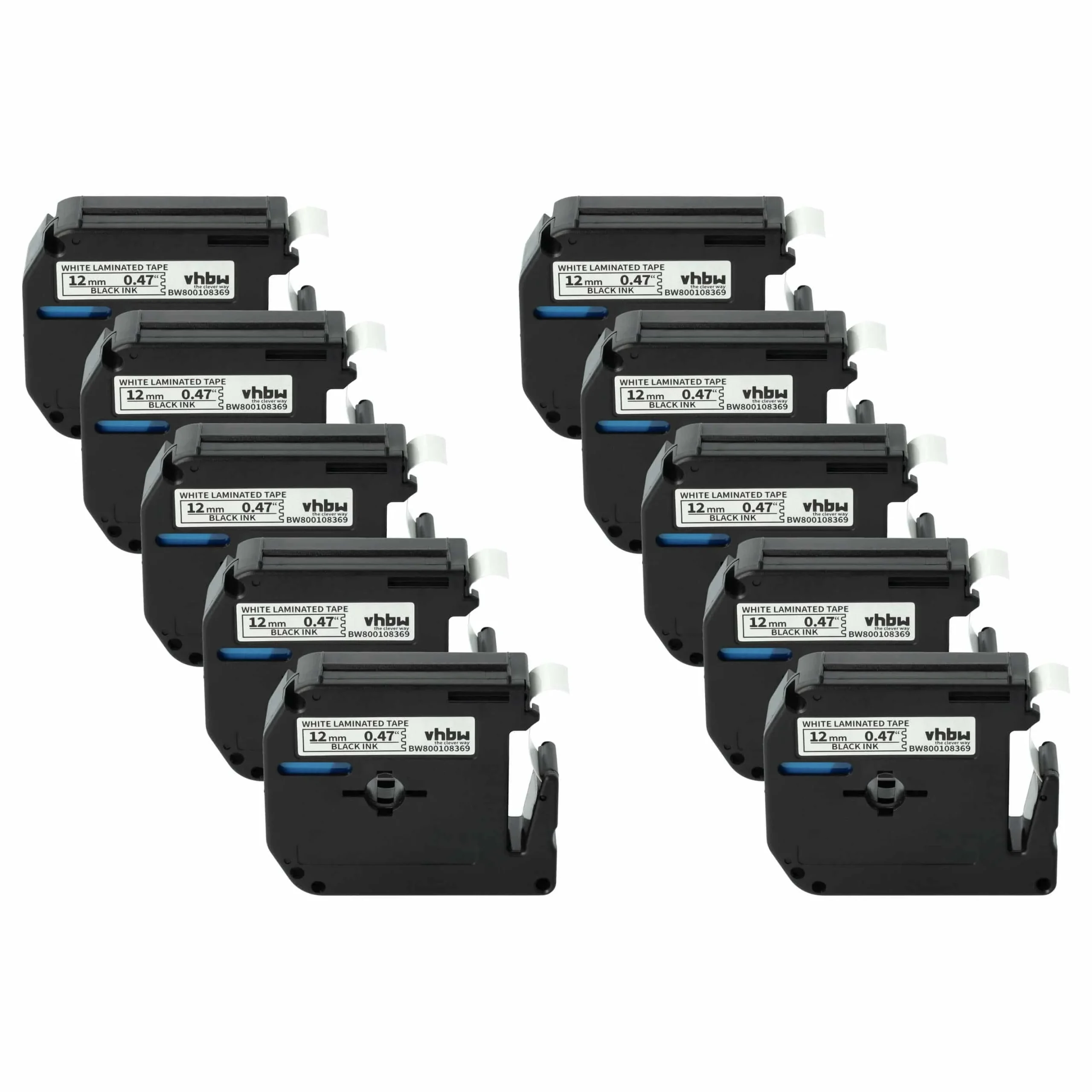 10x Cassettes à ruban remplacent Brother M-K231 - 12mm lettrage Noir ruban Blanc, plastique
