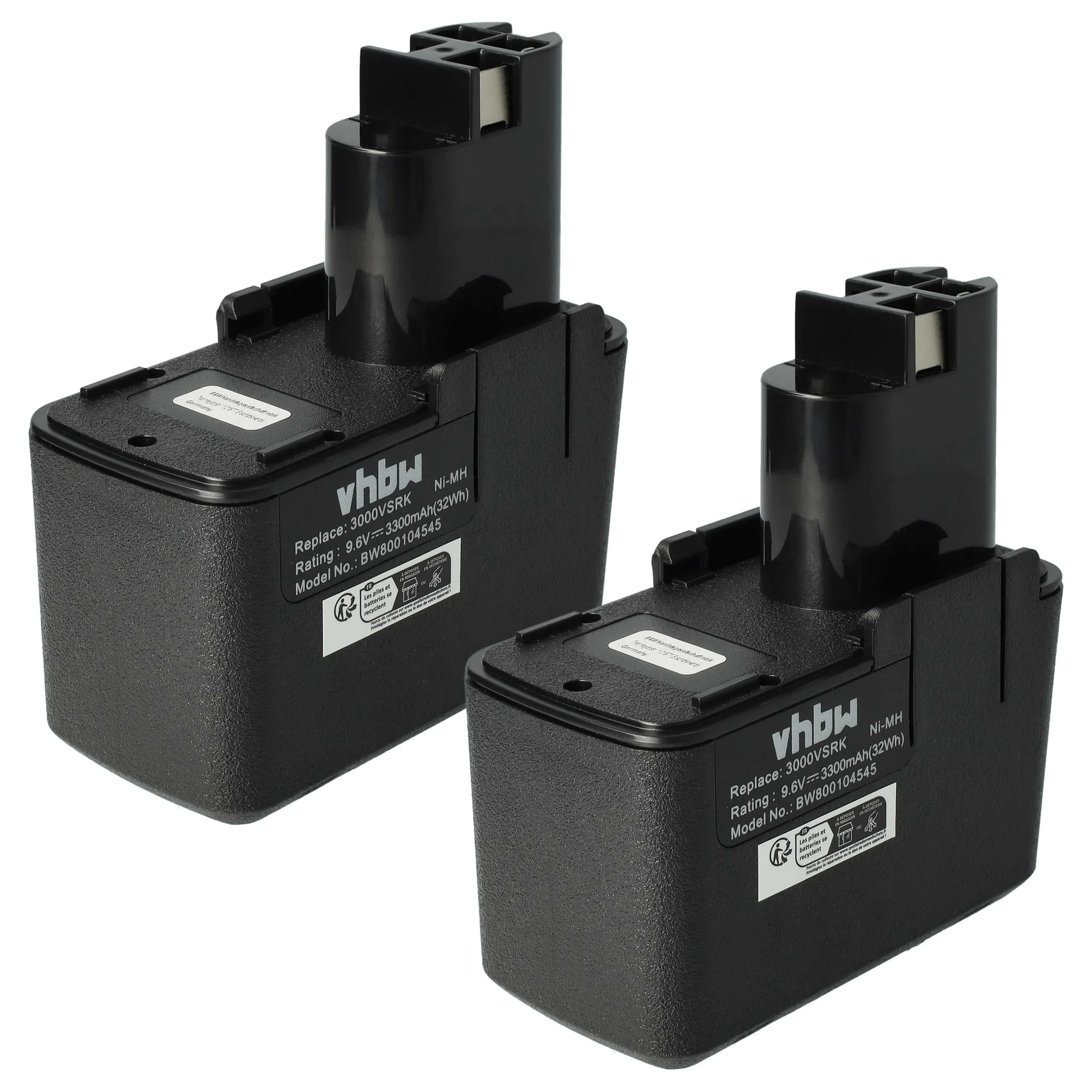 Batterie (2 pcs.) remplace Bosch 2 607 335 037, 2 607 335 035 outil électrique Bosch - 3,3Ah 9,6V NiMH