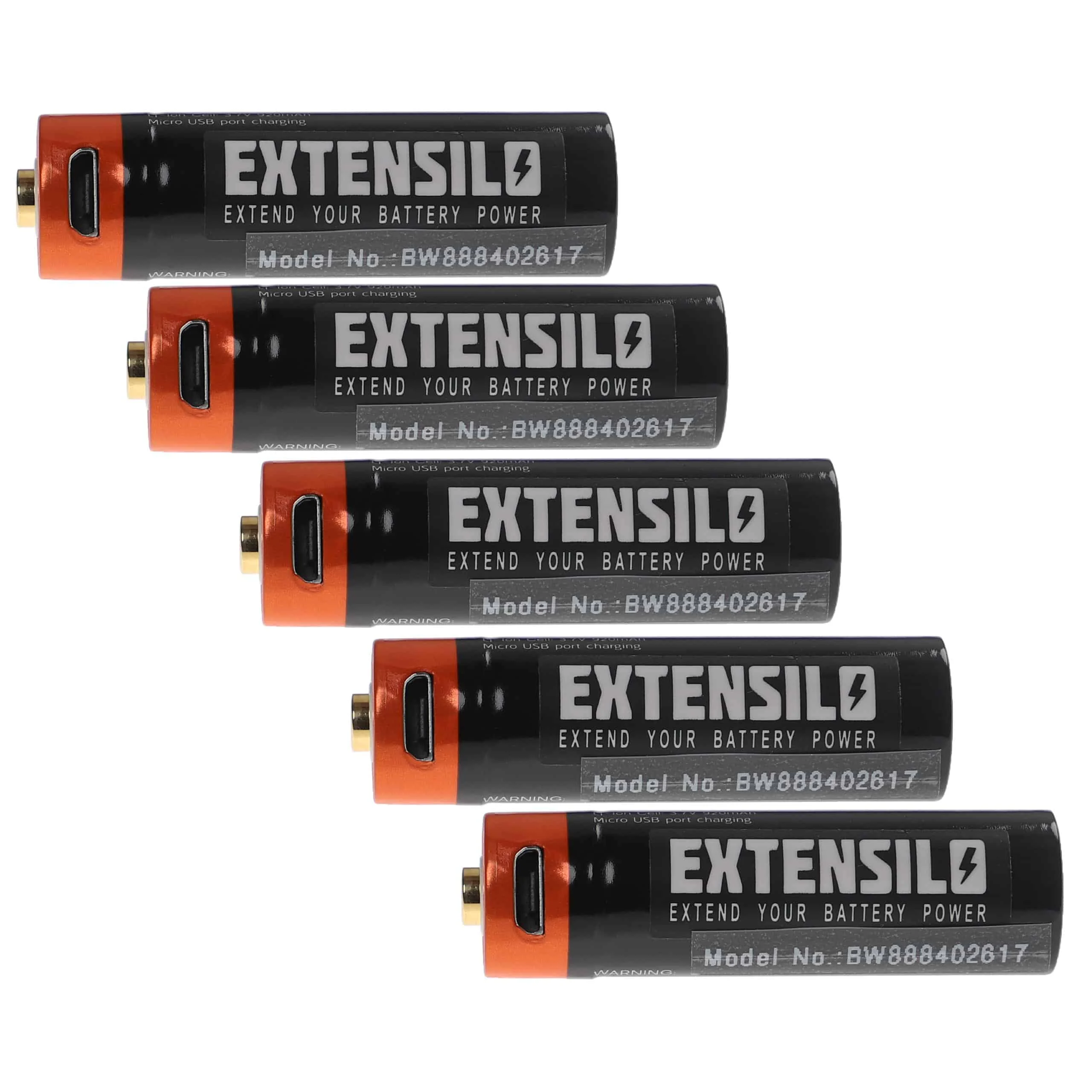 EXTENSILO 5x Piles rechargeables AA mignon (AA) - Avec prise micro-USB, 920 mAh, 1,5 V, Li-ion