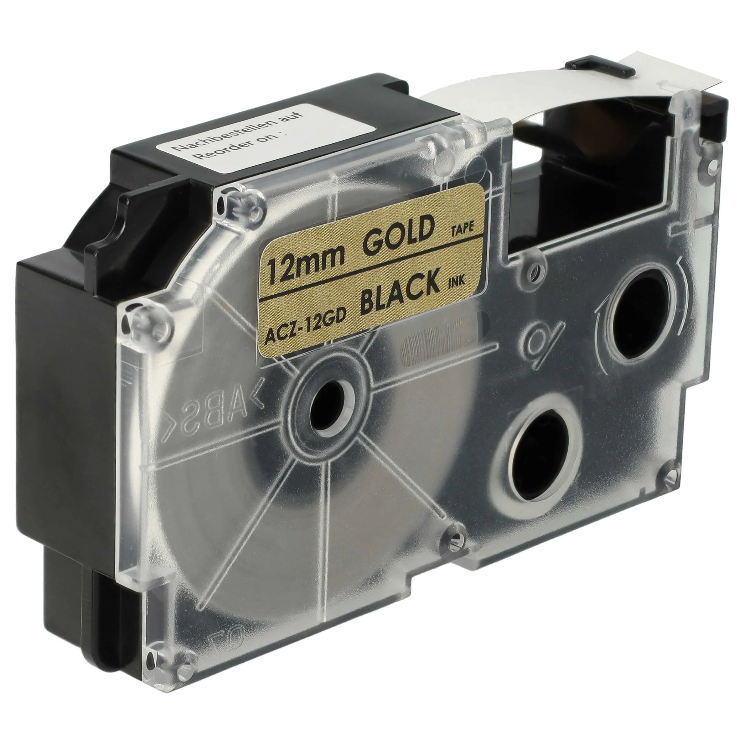 Cassette à ruban remplace Casio XR-12GD, XR-12GD1 - 12mm lettrage Noir ruban Or, plastique