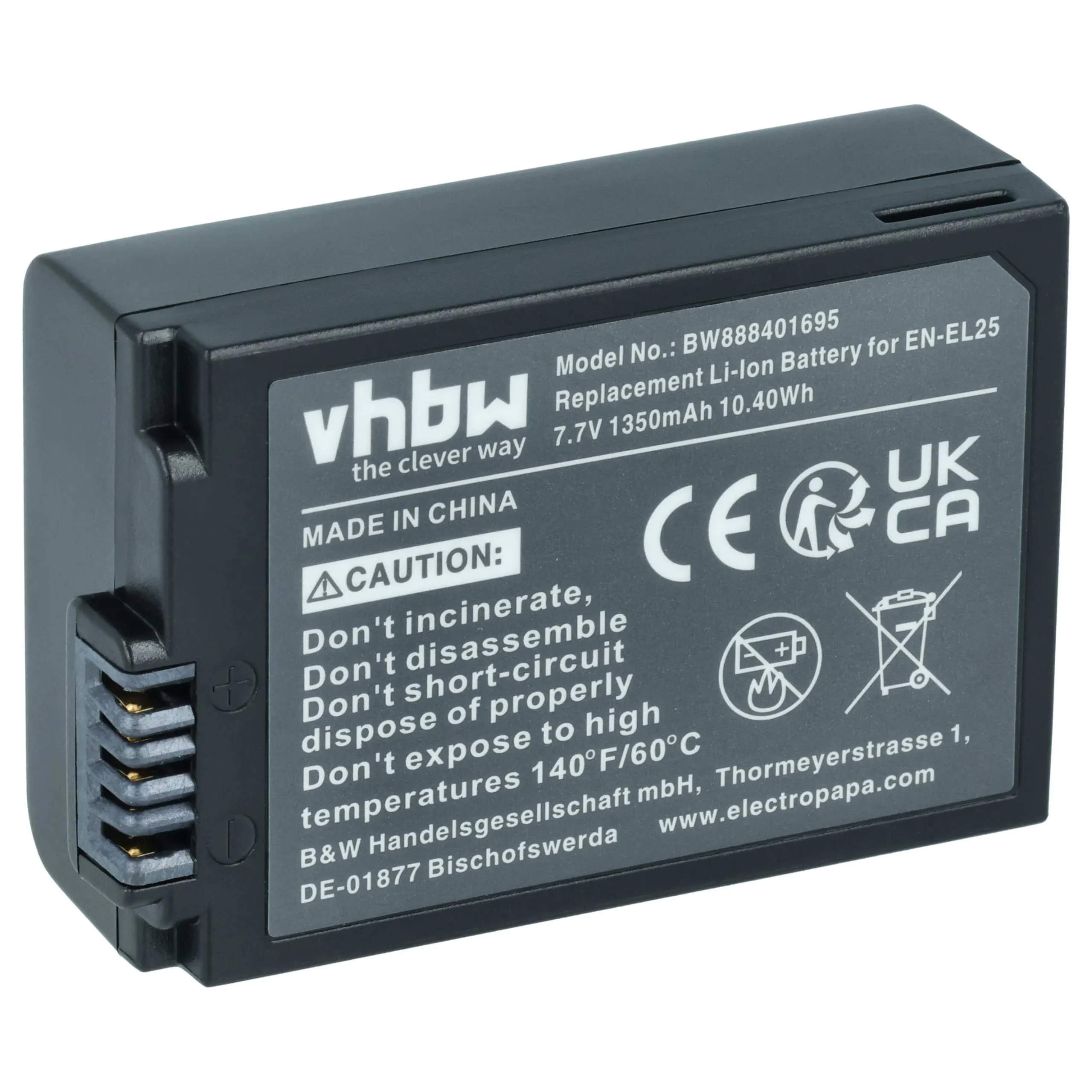 Batterie remplace Nikon EN-EL25a, EN-EL25, VFB12502 pour appareil photo Nikon- 1350mAh 7,6V Li-ion