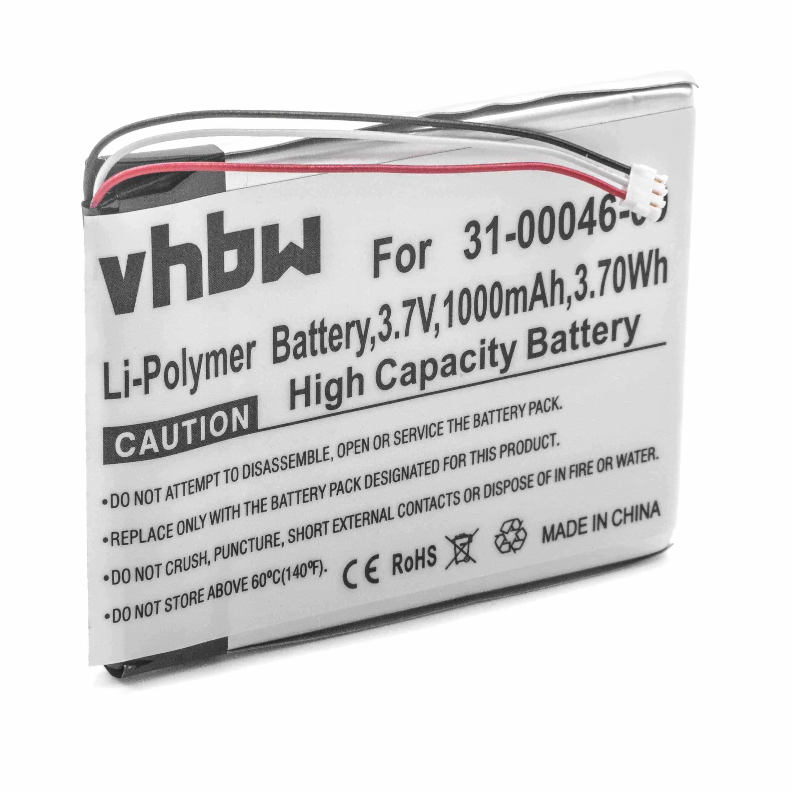 Batterie remplace Garmin 361-00046-00, 361-00046-07 pour navigation GPS Garmin - 1000mAh 3,7V Li-polymère