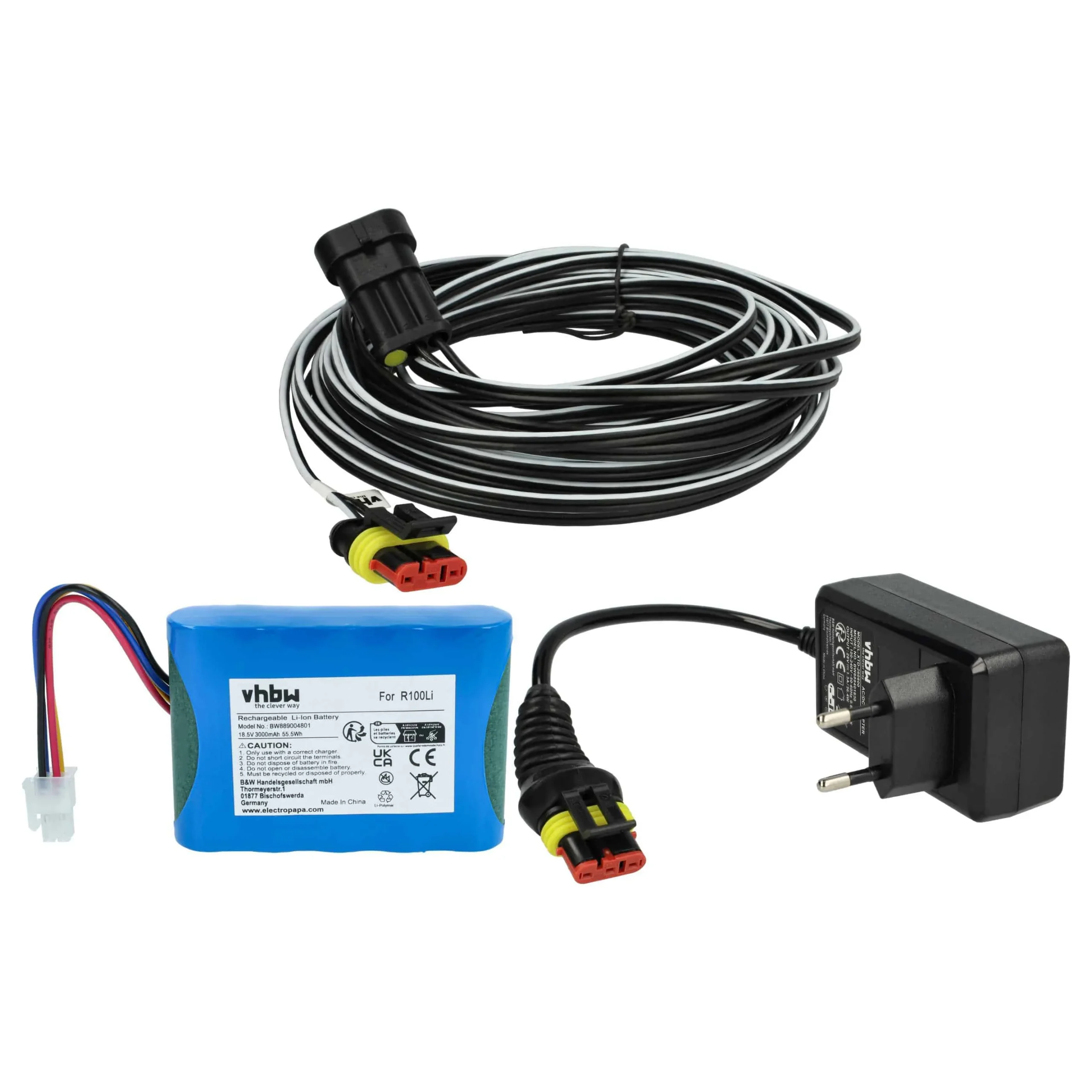 Prise, Batterie 3000 mAh, Câble 10m remplace Gardena 00057-98.251.01 pour tondeuse McCulloch
