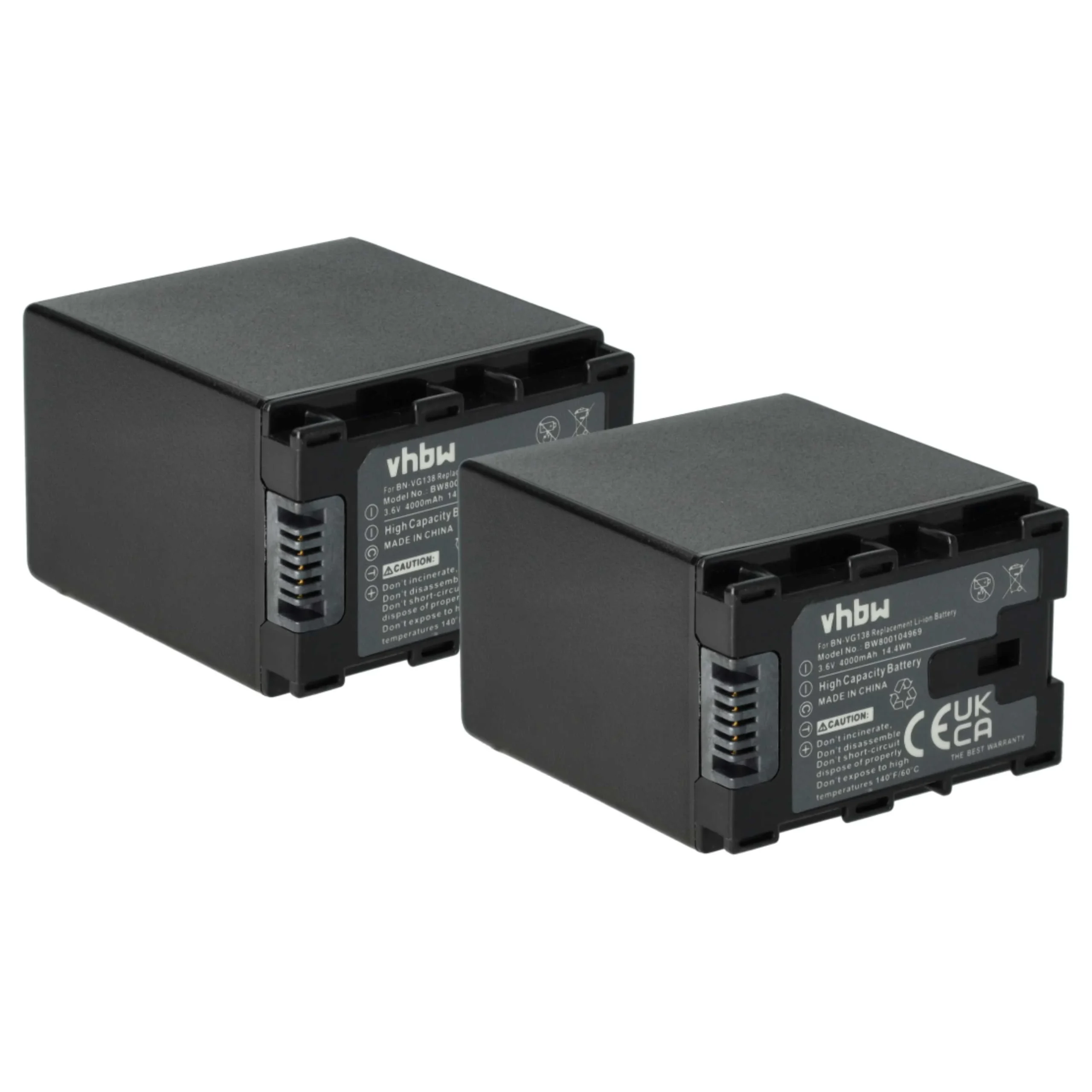2x Batteries remplace JVC BN-VG138, BN-VG138E, BN-VG138AC pour caméscope JVC- 4000mAh 3,6V Li-ion avec puce