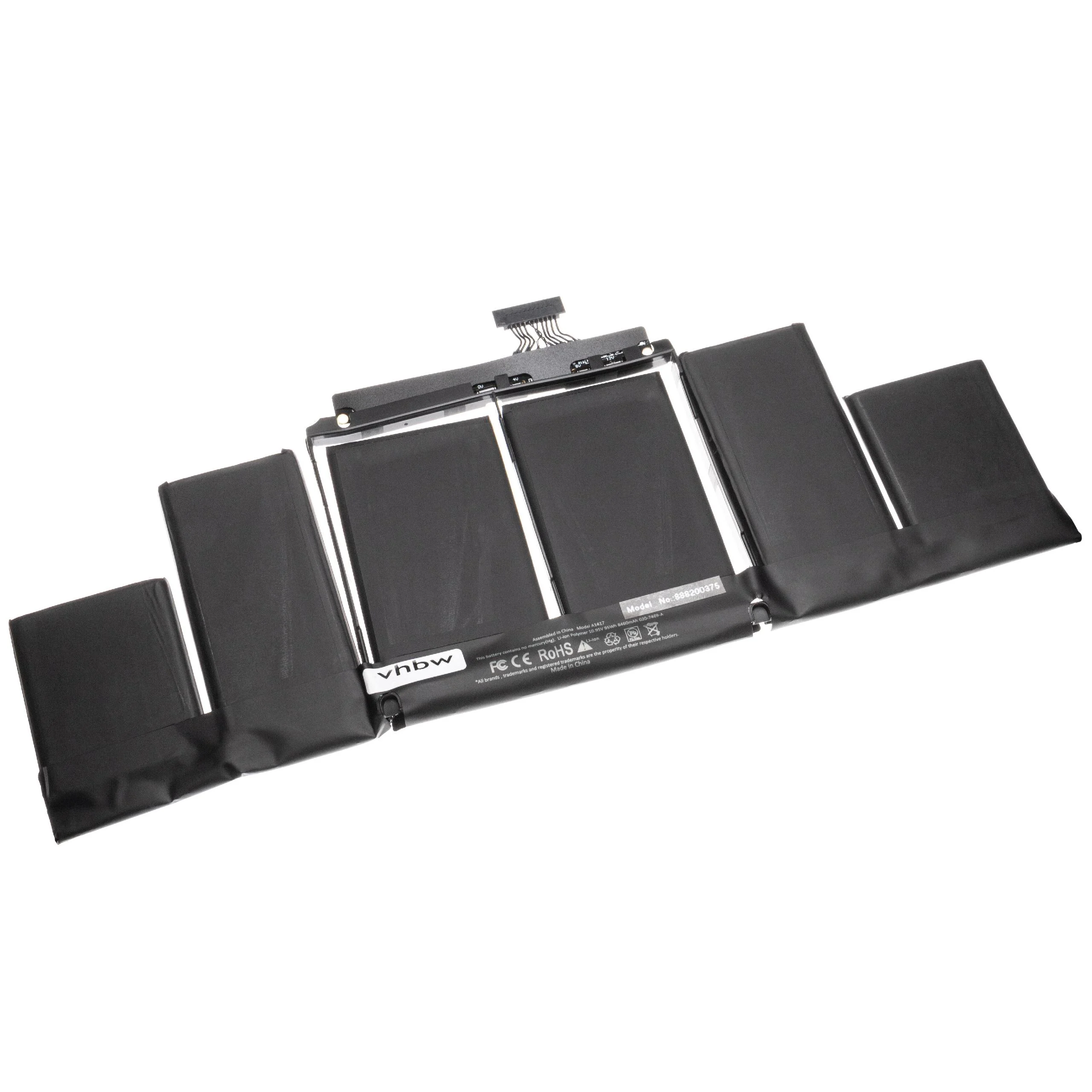Batterie remplace Apple A1398, A1417 pour ordinateur portable Apple- 8600mAh 10,95V Li-polymère, noir