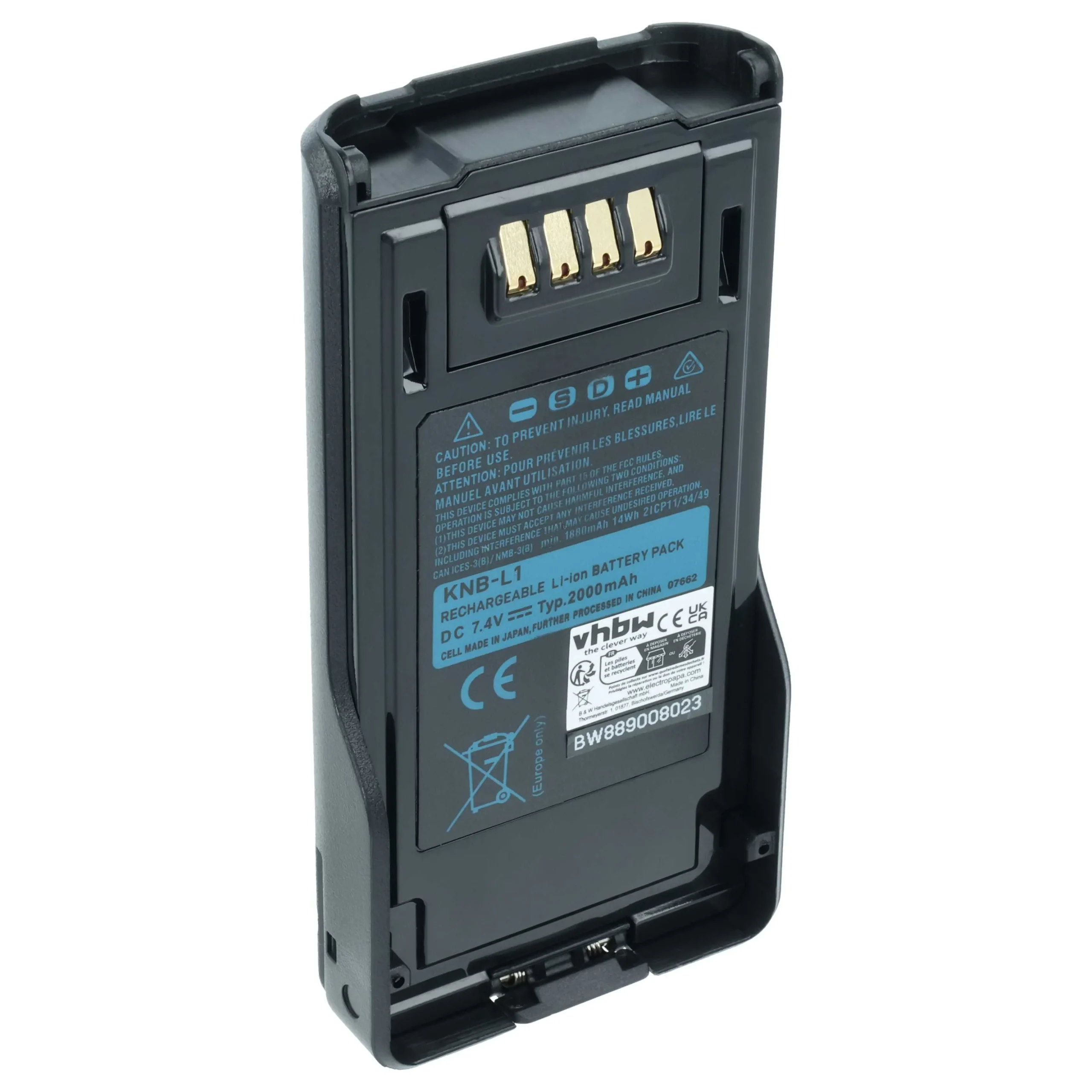 Batterie remplace Kenwood KNB-L2M, KNB-L2, KNB-L1 pour radio talkie-walkie Kenwood- 2000mAh 7,4V Li-ion