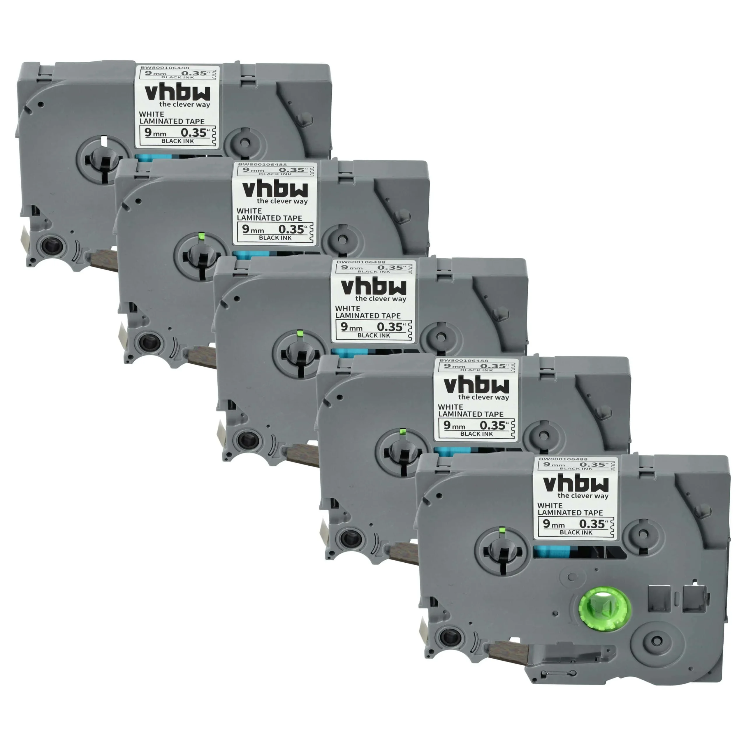 5x Cassettes à ruban remplacent Brother TZ-221, TZE-221 - 9mm lettrage Noir ruban Blanc, plastique