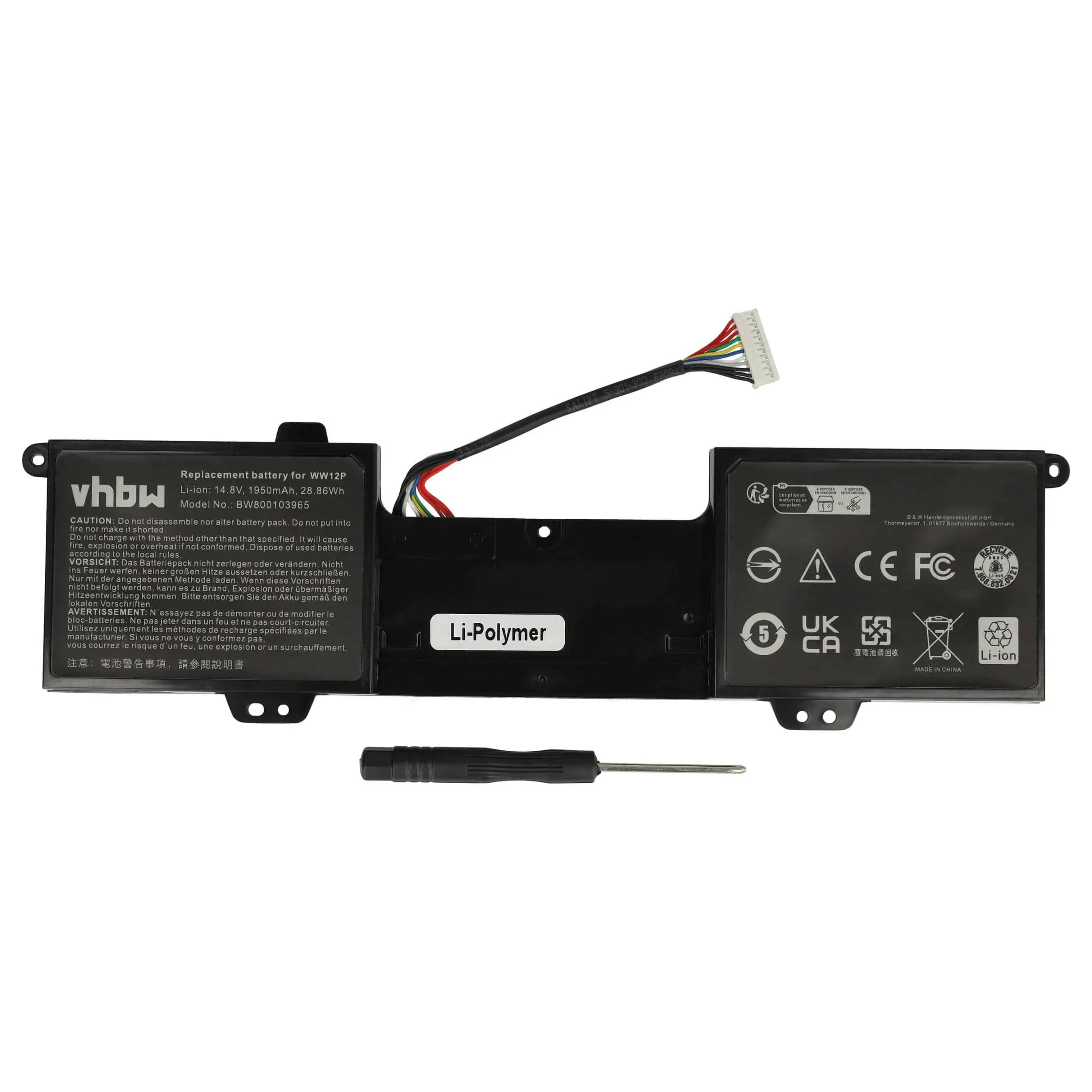 Batterie remplace Dell 9YXN1, CN-09YXN1, TR2F1 pour ordinateur portable Dell- 1950mAh 14,8V Li-polymère, noir