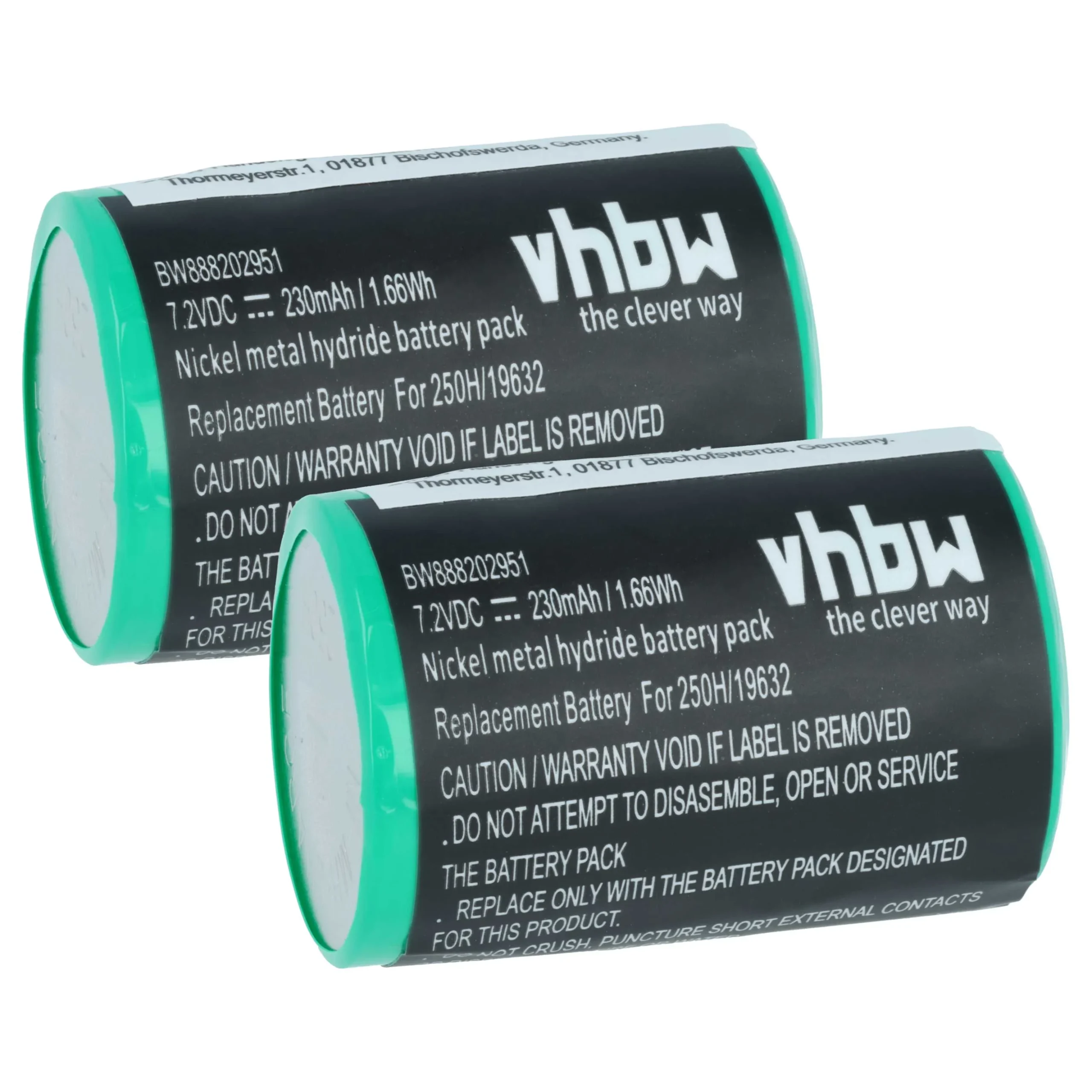 Batterie (2 pcs.) remplace Servox 19632 pour appareil médical Servox - 230mAh 7,2V NiMH