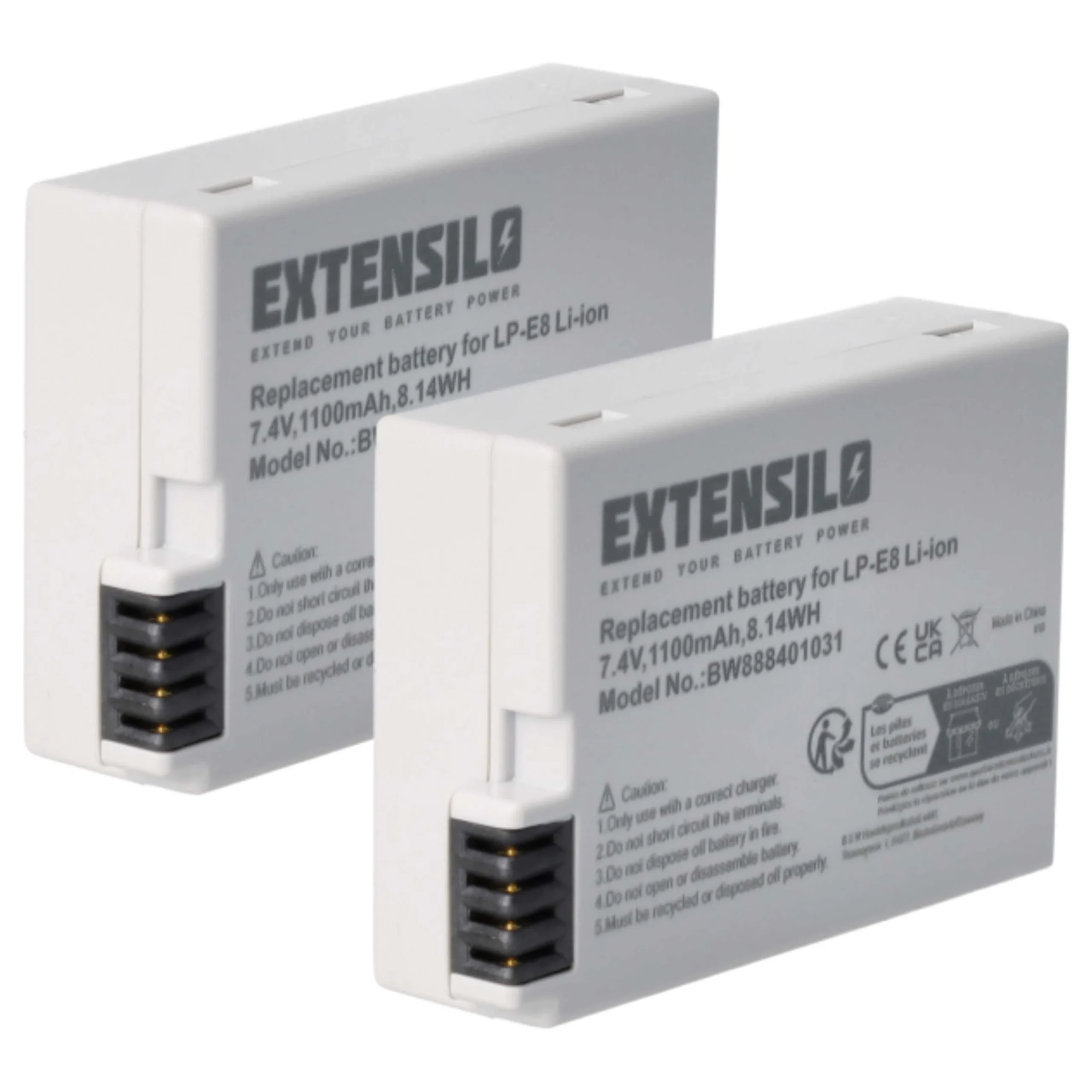 2x Batteries remplace Canon LP-E8 pour appareil photo Canon- 1100mAh 7,4V Li-ion