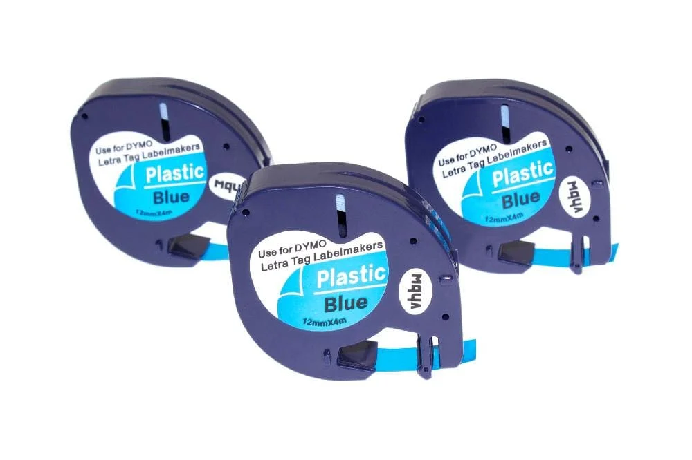 3x Cassettes à ruban en plastique remplacent Dymo 91205 - 12mm lettrage Noir ruban Bleu, plastique
