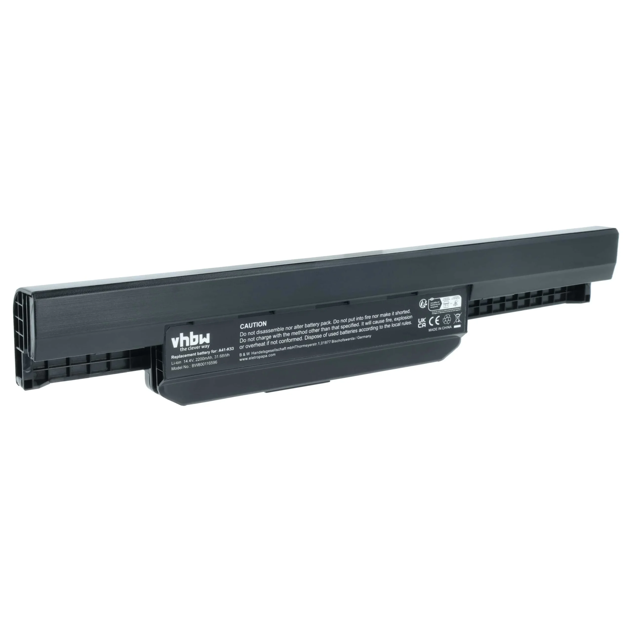Batterie remplace Asus 07G016H31875M, 0B20-00X50AS pour ordinateur portable Asus- 2200mAh 14,4V Li-ion, noir