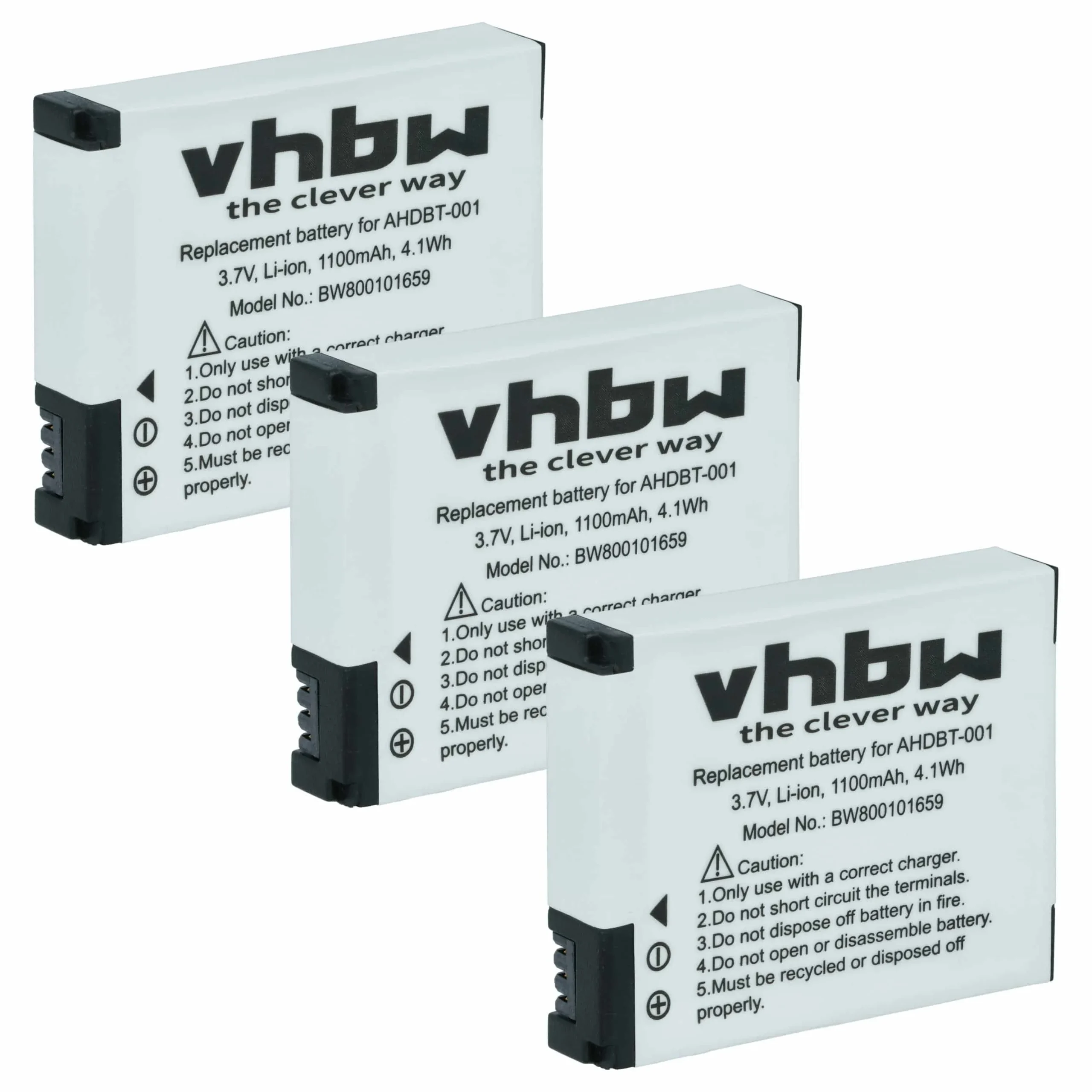3x Batteries remplace GoPro ABPAK-001, AHDBT-001 pour caméscope GoPro- 1100mAh 3,7V Li-ion