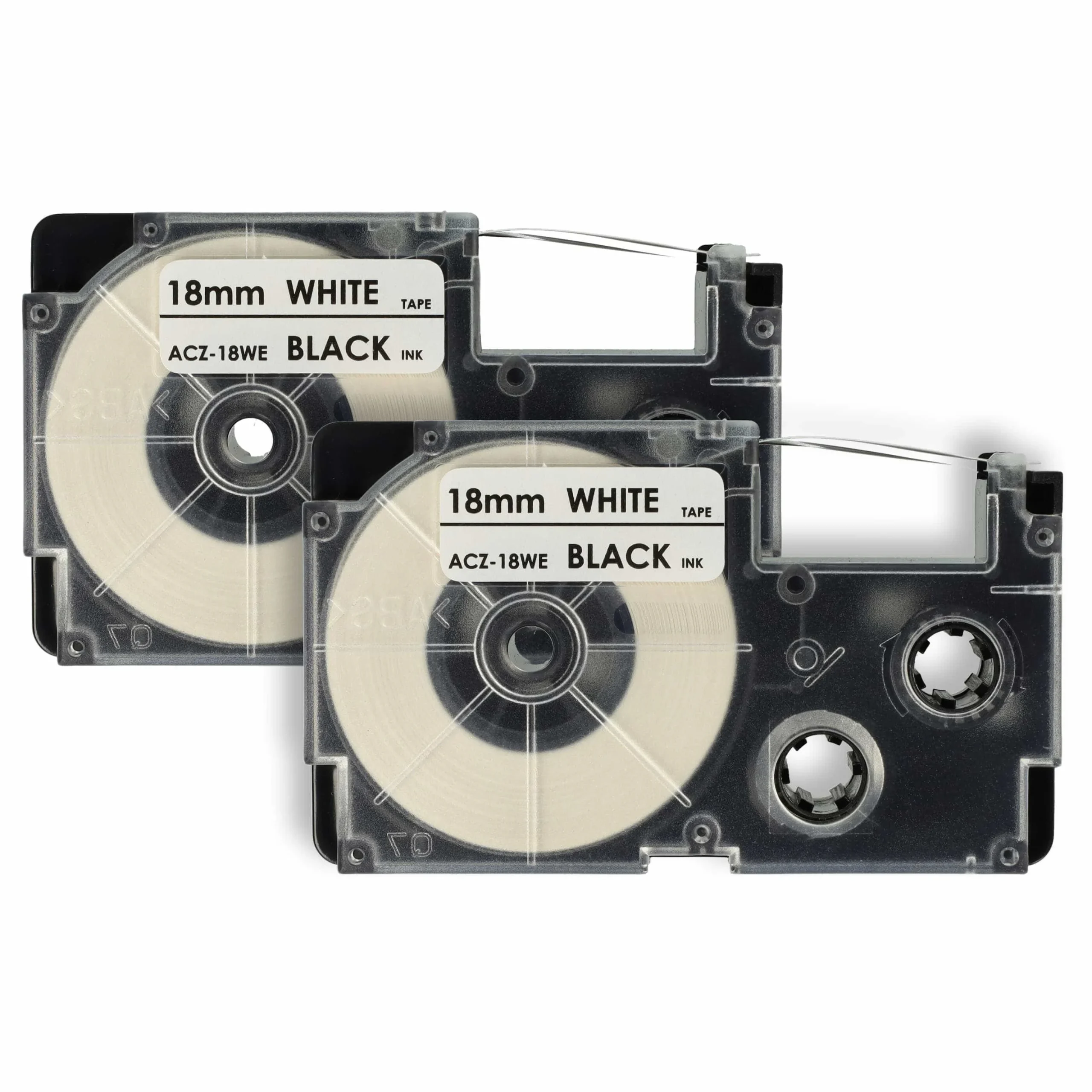 2x Cassettes à ruban remplacent Casio XR-18WE, XR-18WE1 - 18mm lettrage Noir ruban Blanc, plastique
