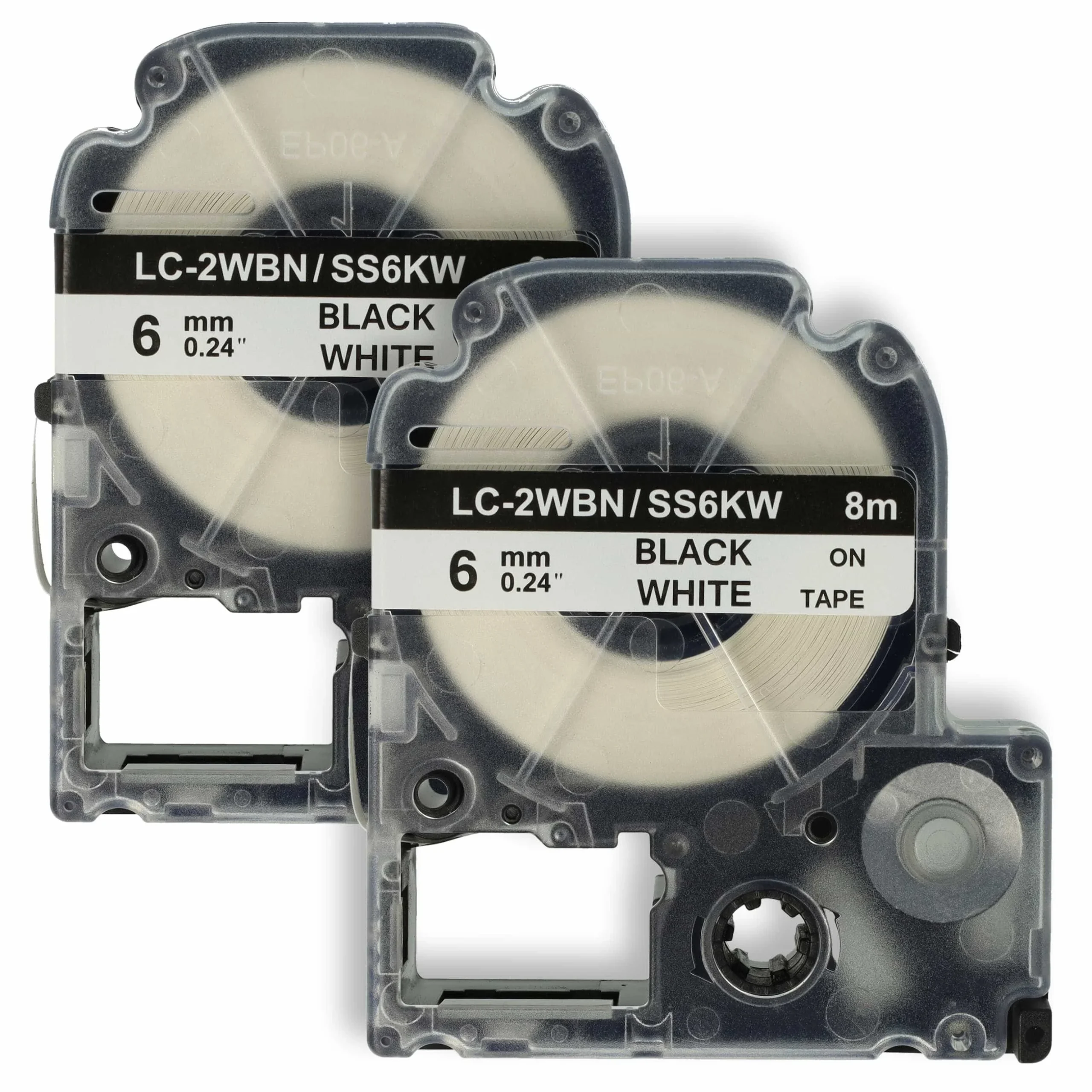 2x Cassettes à ruban remplacent Epson LC-2WBN - 6mm lettrage Noir ruban Blanc, plastique