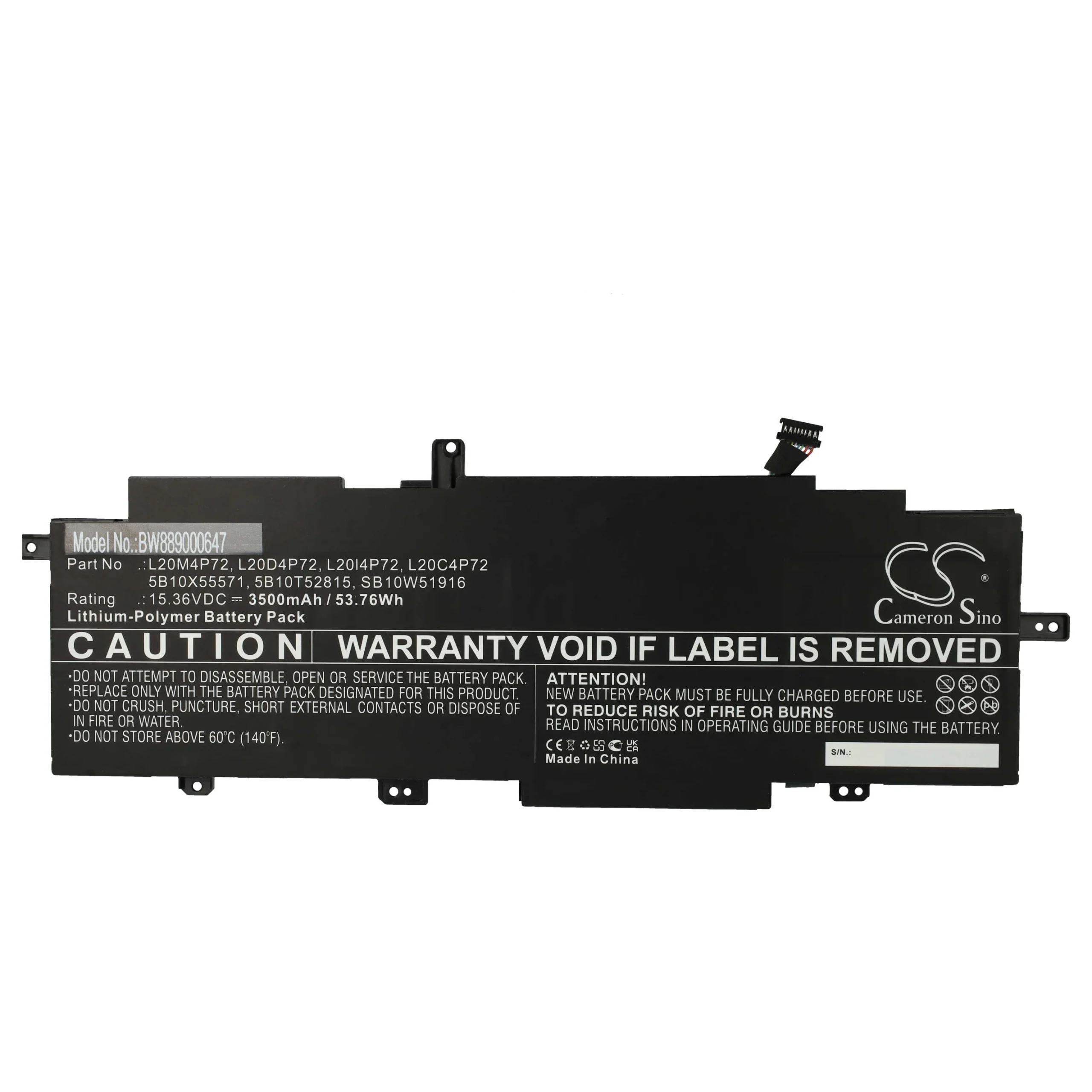 Batterie remplace Lenovo 5B10X55571, 5B10T52815 pour ordinateur portable Lenovo- 3500mAh 15,36V Li-polymère
