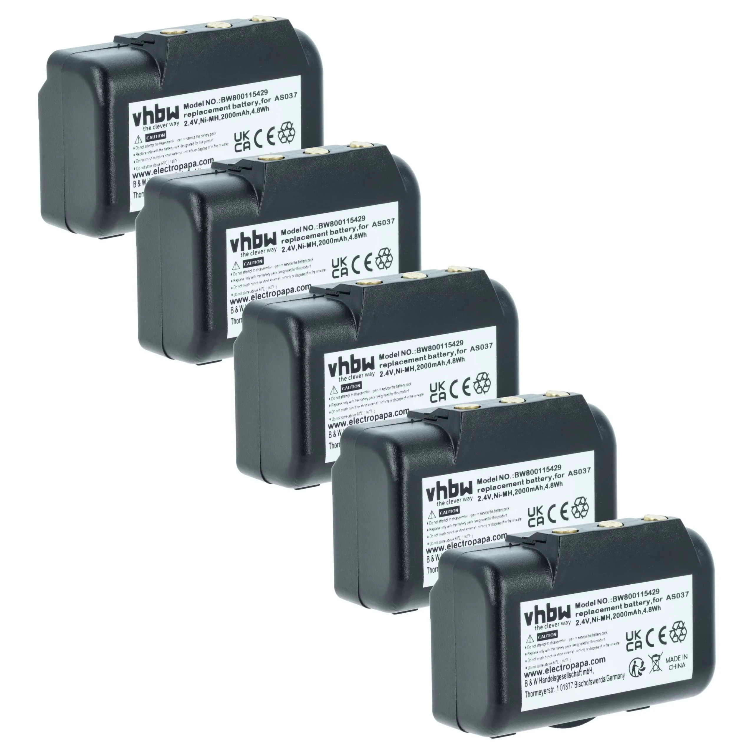 Batterie (5 pièces) remplace IMET WBH04.965, AS037 - 2000mAh 2,4V NiMH