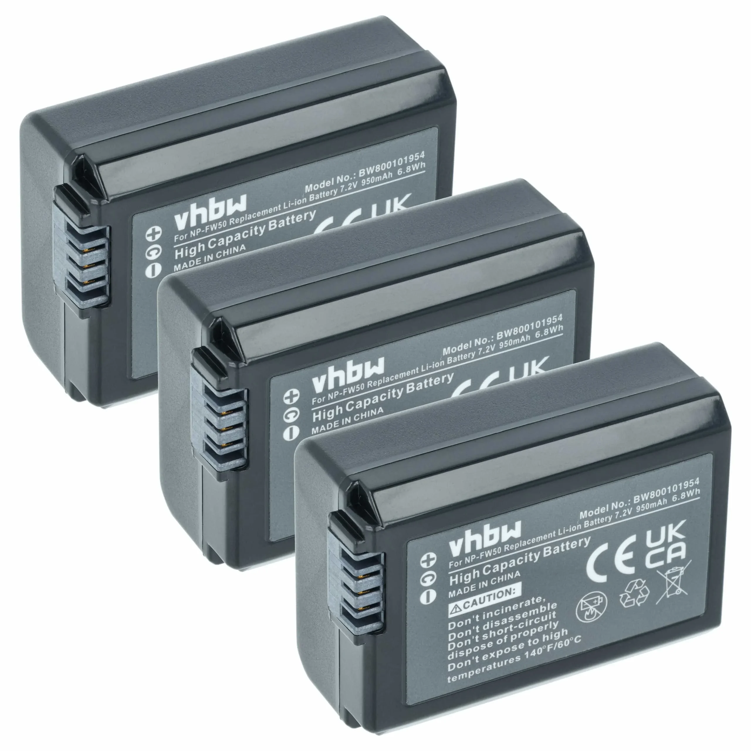 3x Batteries remplace Sony NP-FW50 pour appareil photo Sony- 950mAh 7,2V Li-ion