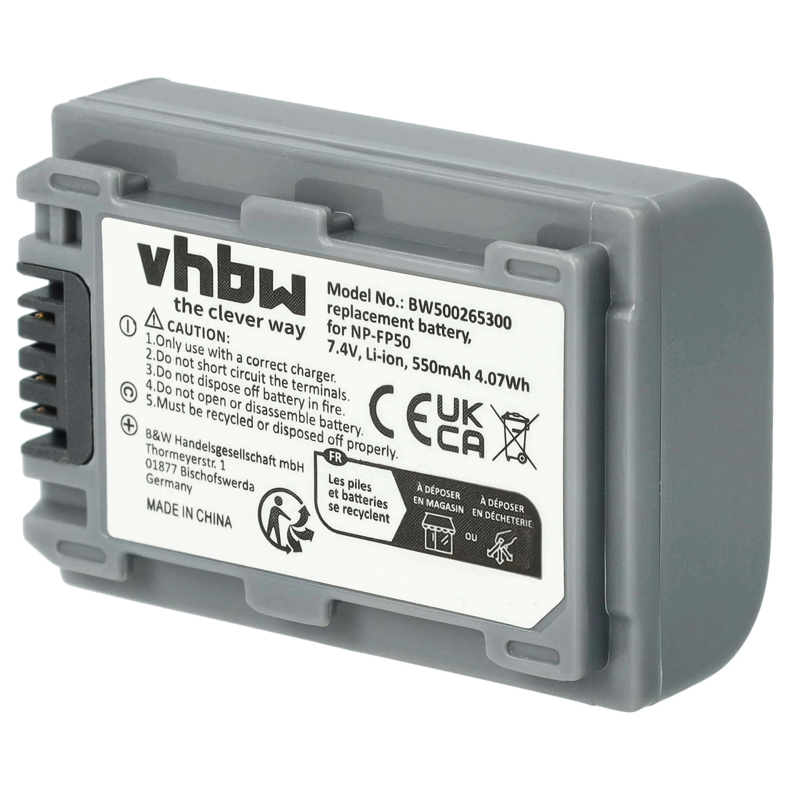 Batterie remplace Sony NP-FP50, NP-FP30, NP-FP60, NP-FP51, NP-FP70 pour caméscope Sony- 600mAh 7,2V Li-ion