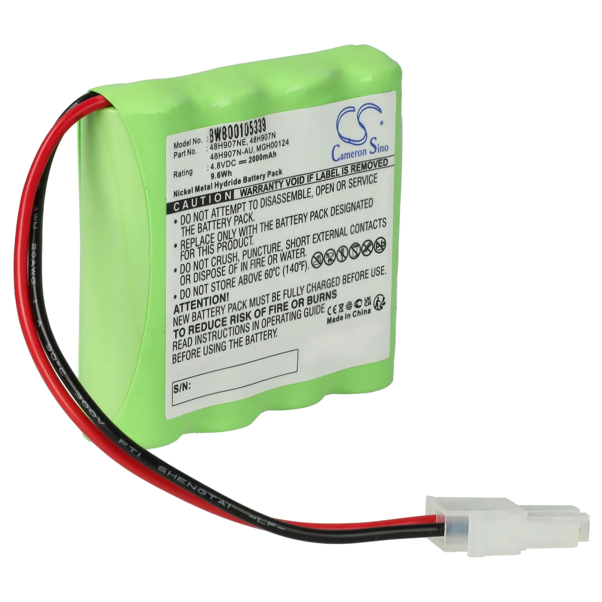 Batterie remplace Omron 48H907N-AU, 48H907N, 48H907NE pour appareil médical Omron - 2000mAh 4,8V NiMH