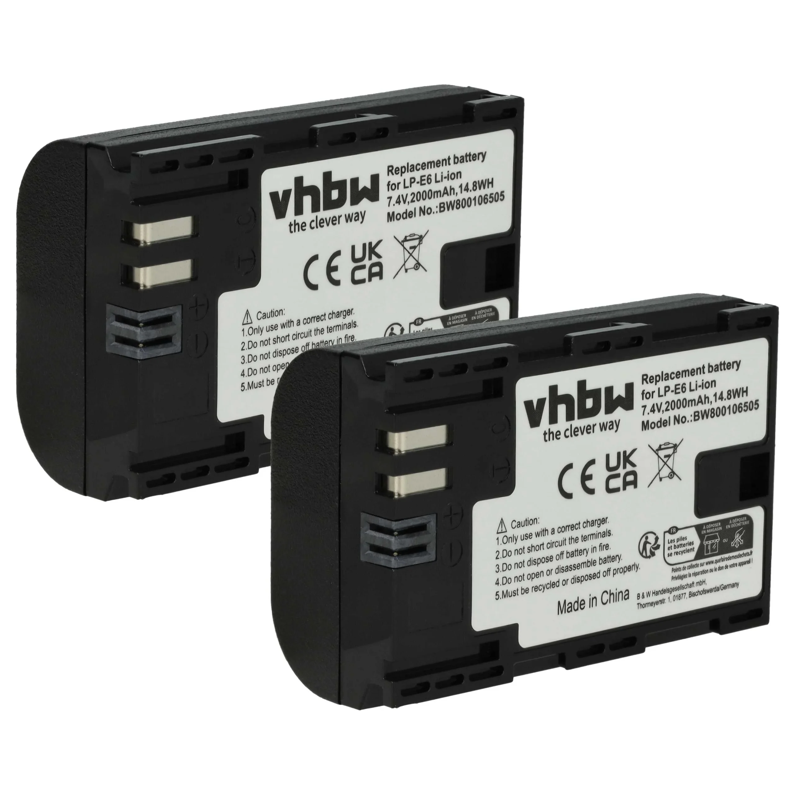 2x Batteries remplace Canon LP-E6 pour appareil photo Blackmagic- 2000mAh 7,2V Li-ion