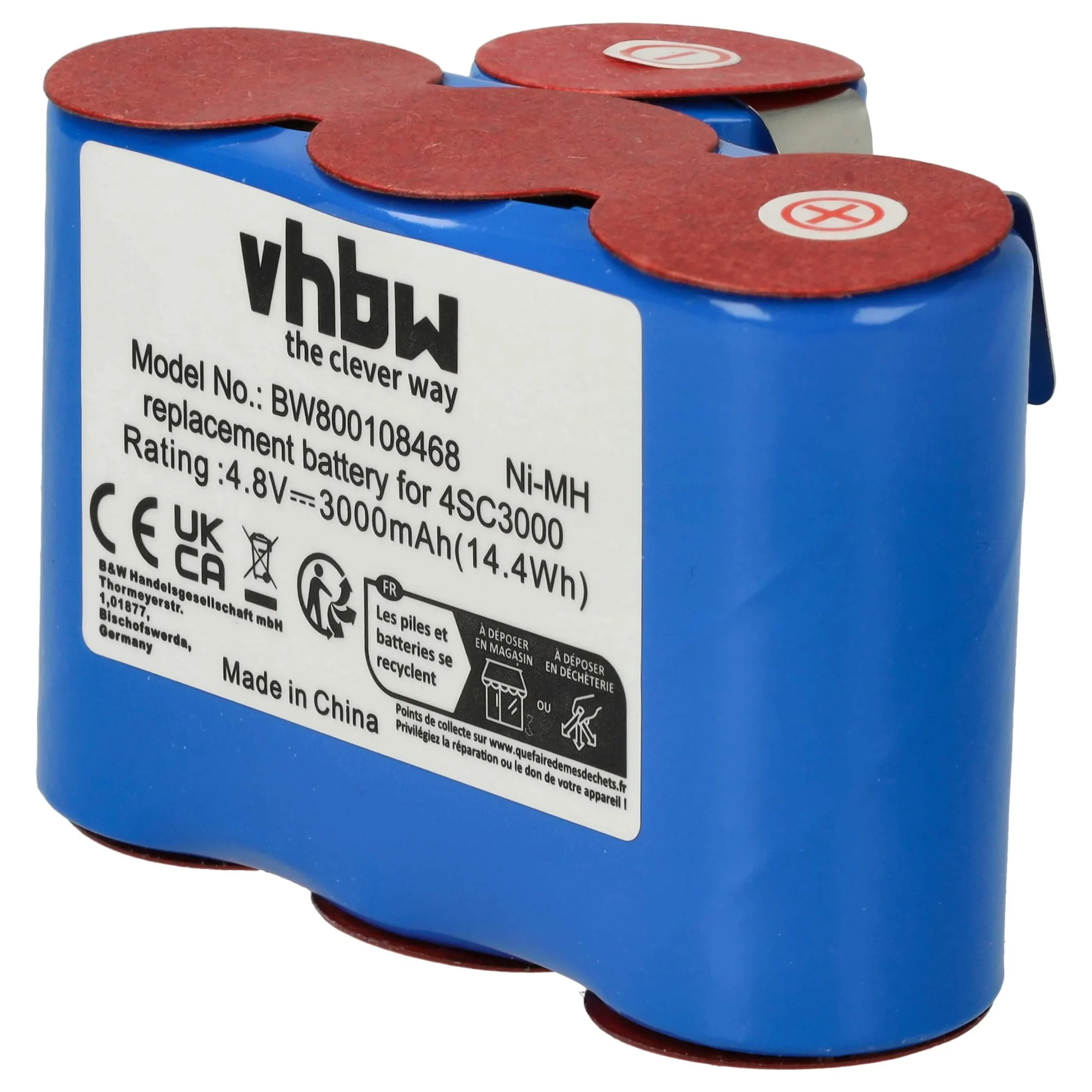 Batterie remplace Vileda 4SC3000 pour robot aspirateur Vileda - 3000mAh 4,8V NiMH
