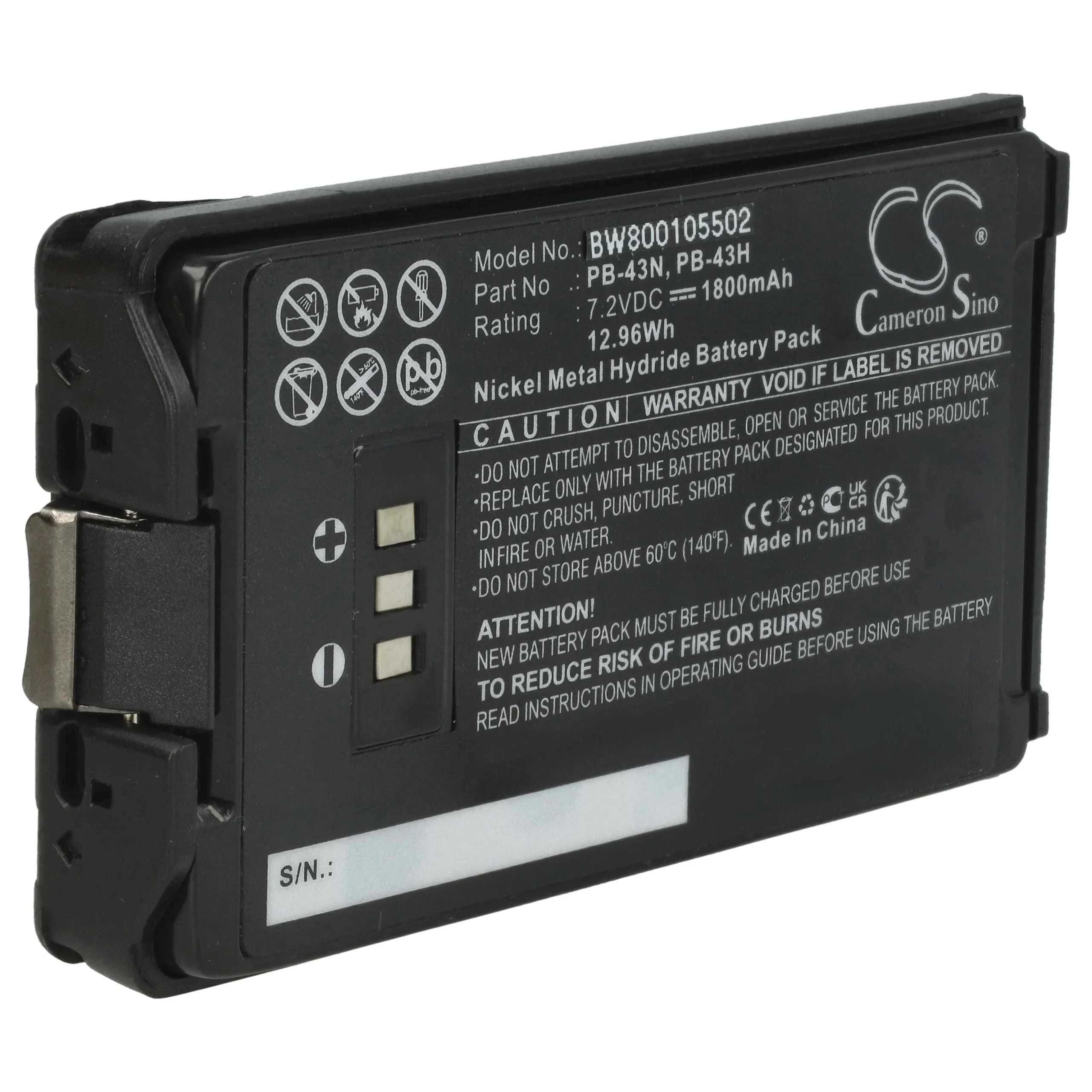 Batterie remplace Kenwood PB-43N, PB-43 pour radio talkie-walkie Kenwood- 1800mAh 7,2V NiMH