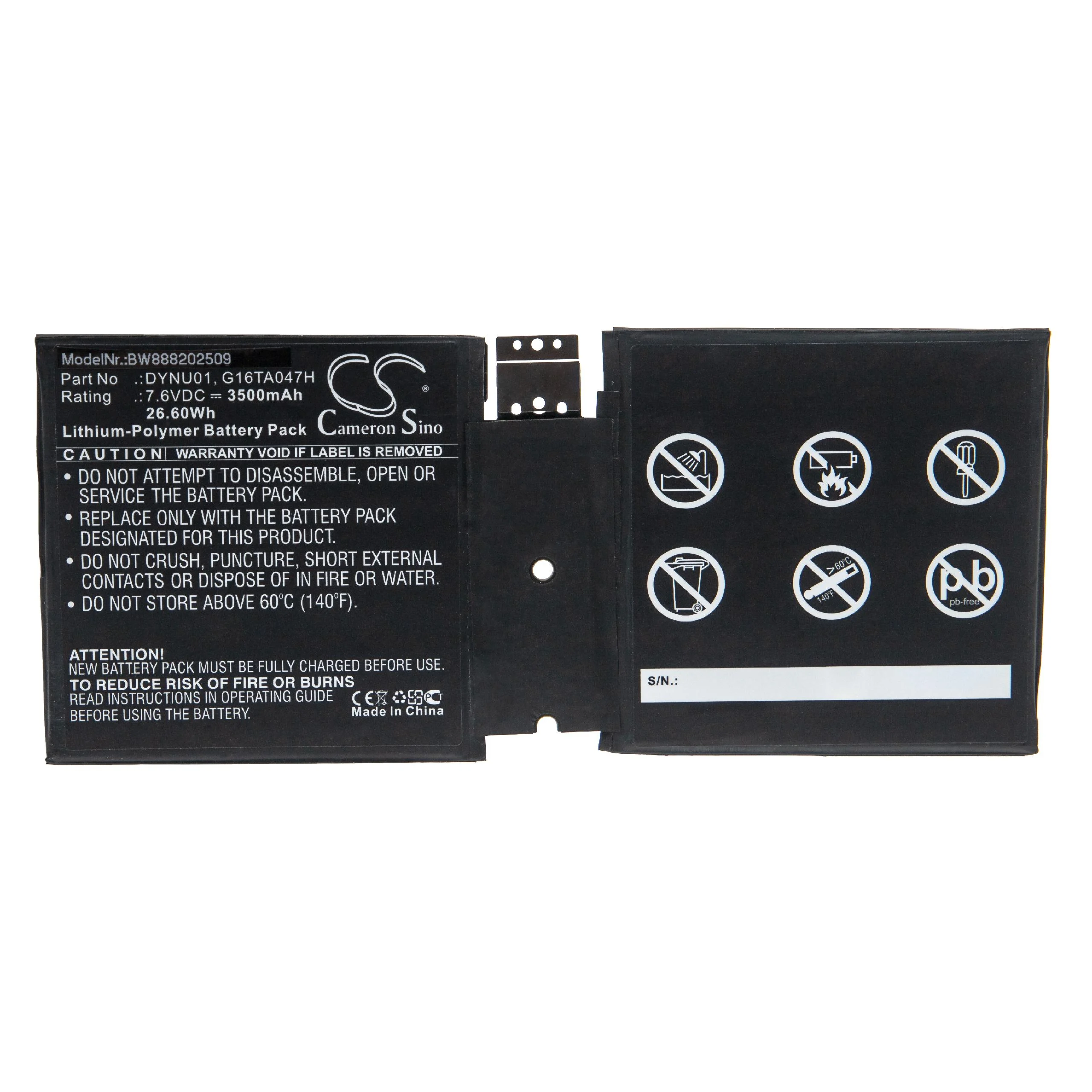 Batterie remplace Microsoft DYNU01, G16TA047H tablette - 3500mAh 7,6V Li-polymère