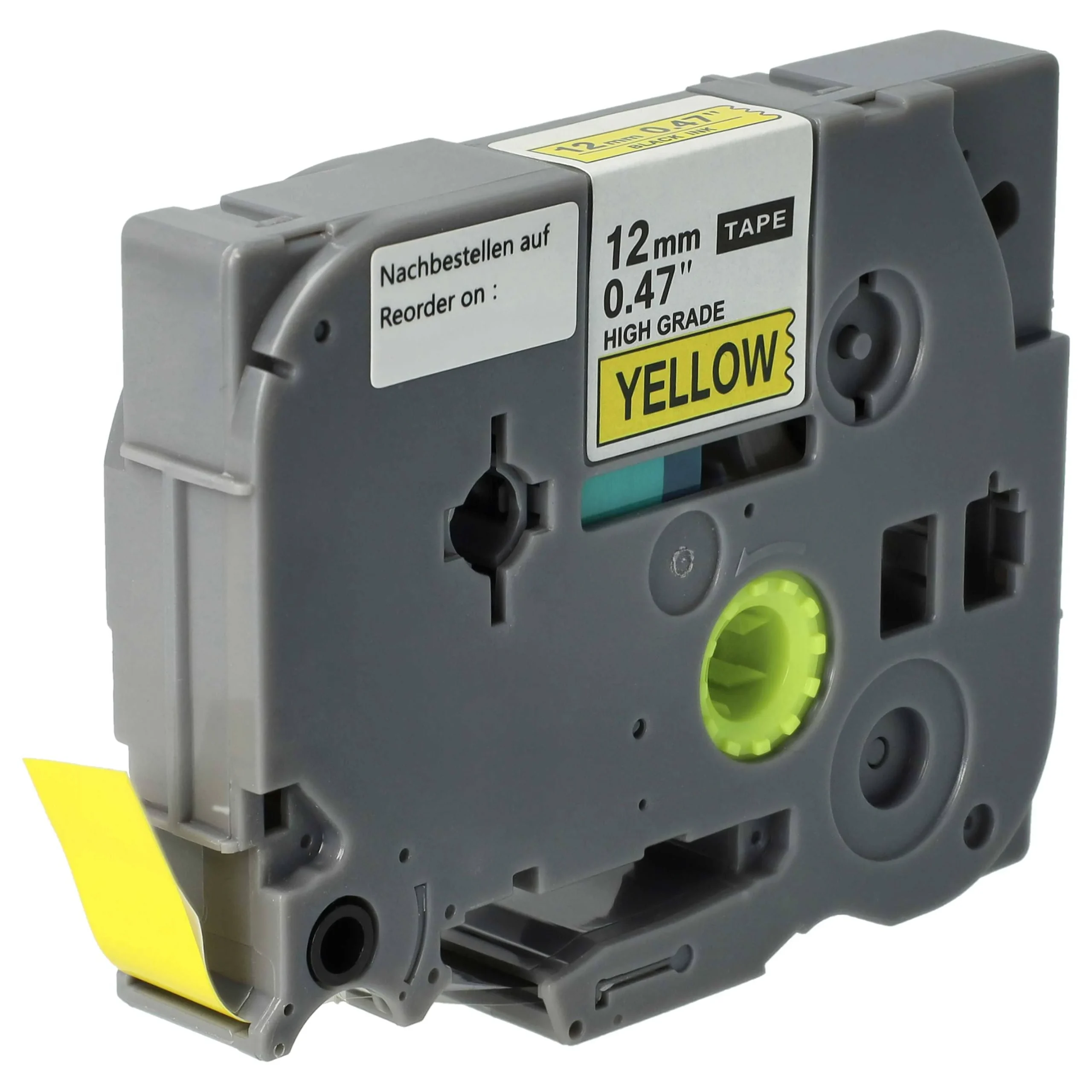Cassette à ruban remplace Brother HGE-631 - 12mm lettrage Noir ruban Jaune, plastique