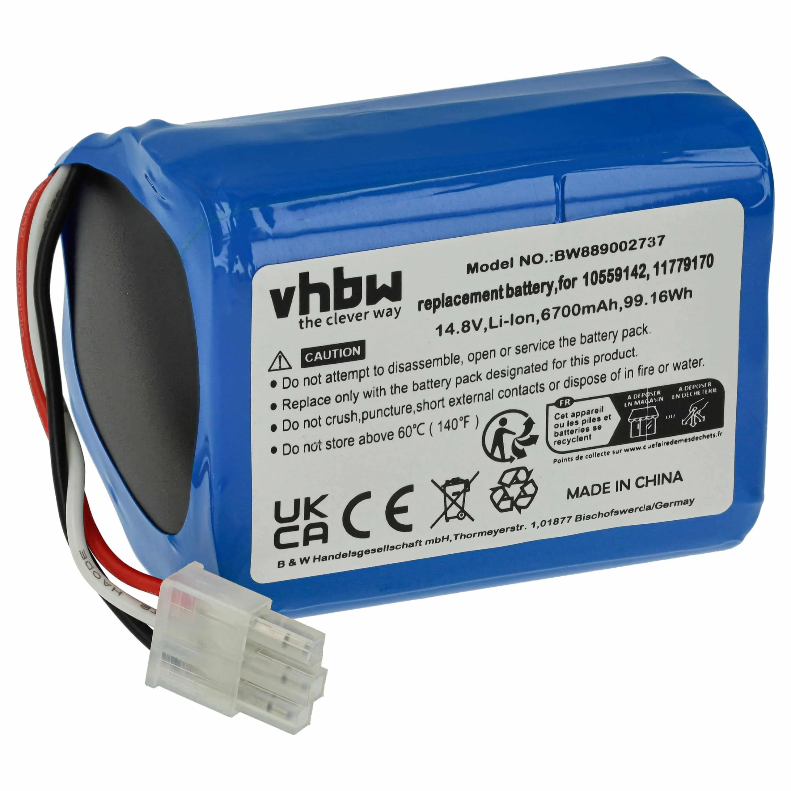 Batterie remplace Miele 11779170, 10559142 pour robot aspirateur Miele - 6700mAh 14,8V Li-ion