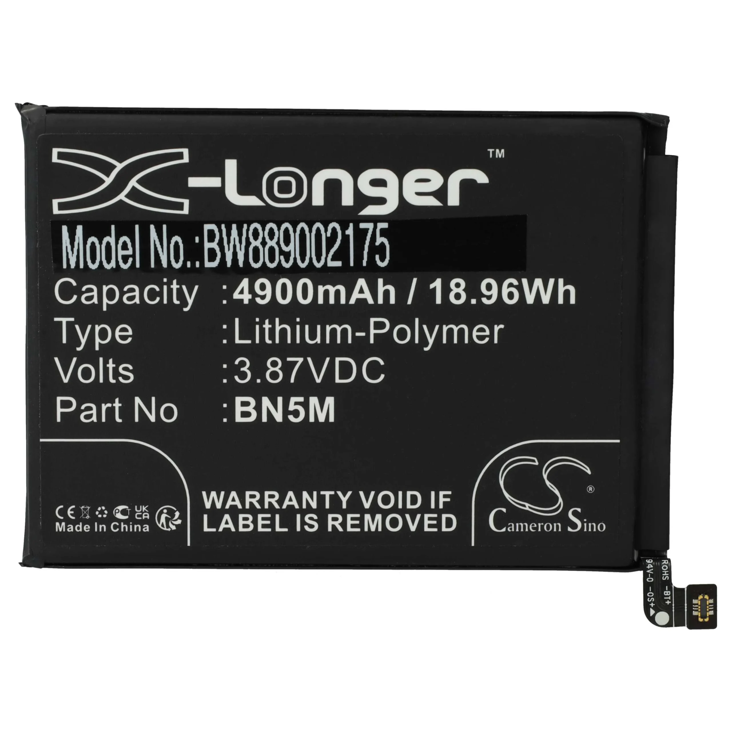 Batterie remplace BN5M téléphone portable Xiaomi - 4900mAh 3,87V Li-polymère