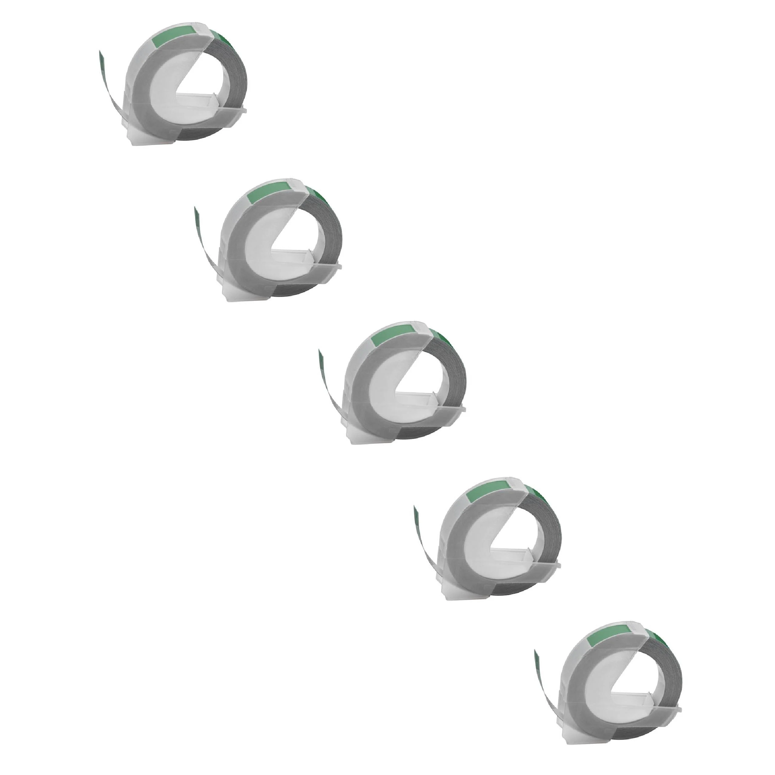 5x Cassettes à ruban, gaufrage relief remplacent Dymo 520105 - 9mm lettrage Blanc ruban Vert, plastique