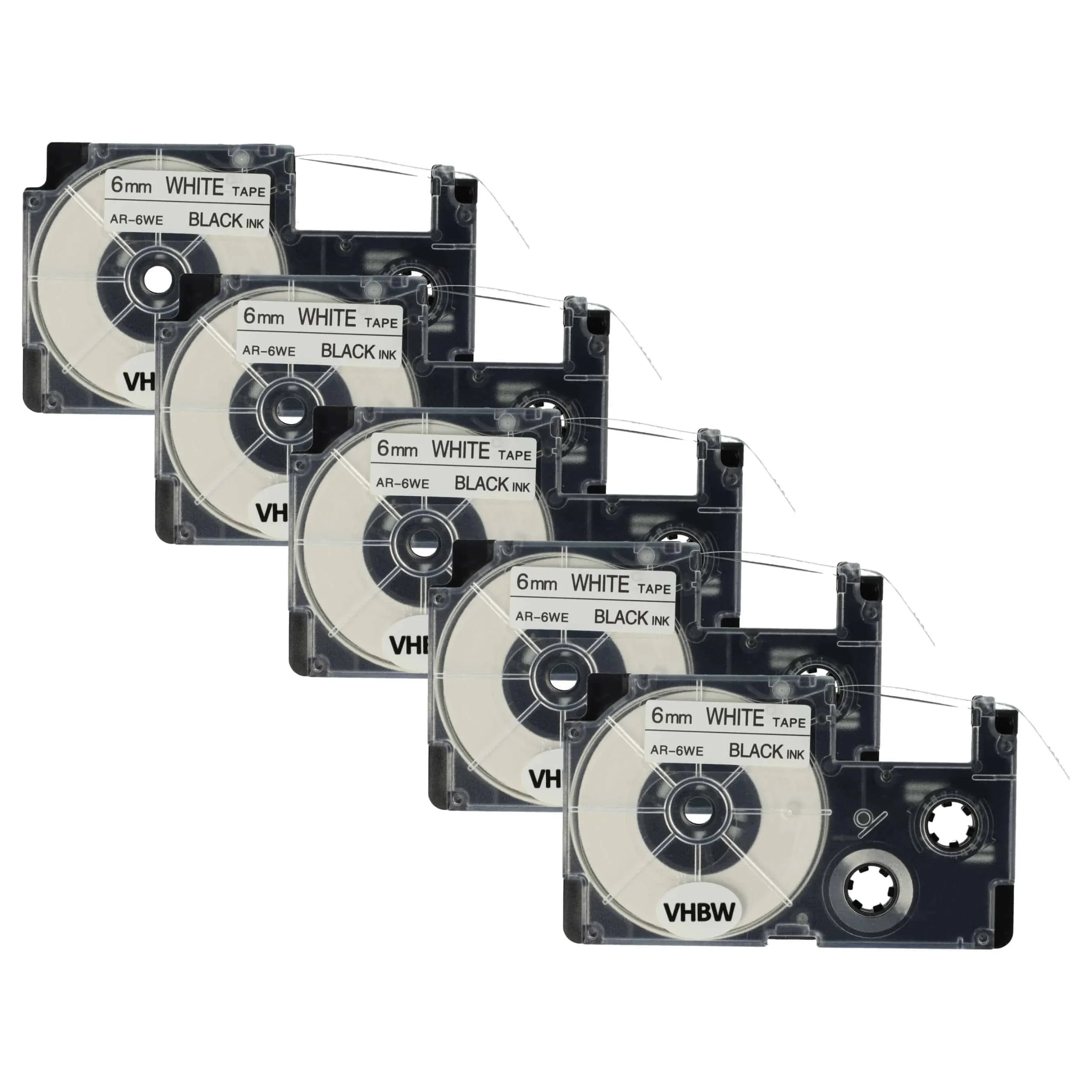 5x Cassettes à ruban remplacent Casio XR-6WE1, XR-6WE - 6mm lettrage Noir ruban Blanc, plastique