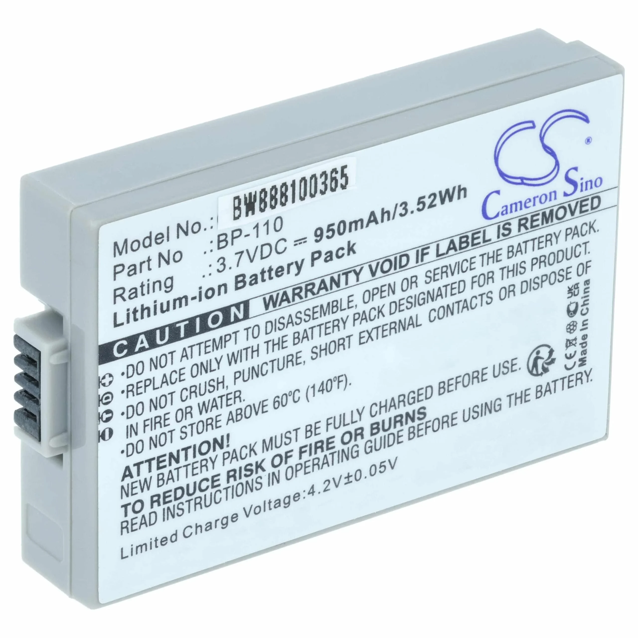 Batterie remplace Canon BP-110 pour caméscope Canon- 950mAh 3,7V Li-ion avec puce