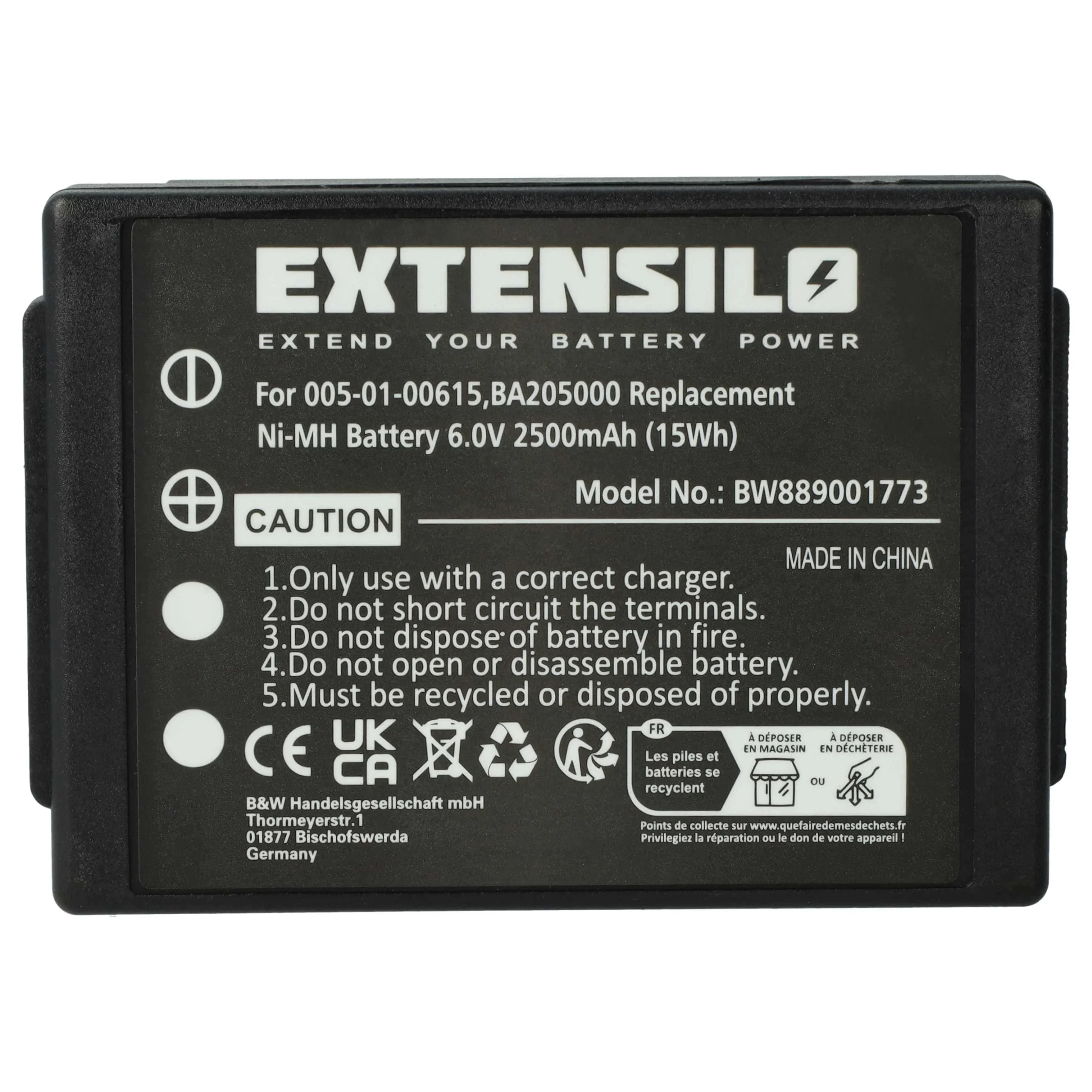 Batterie remplace HBC BA209000, 005-01-00615, BA205000, BA206000, BA206030, BA205030 - 2500mAh 6V NiMH