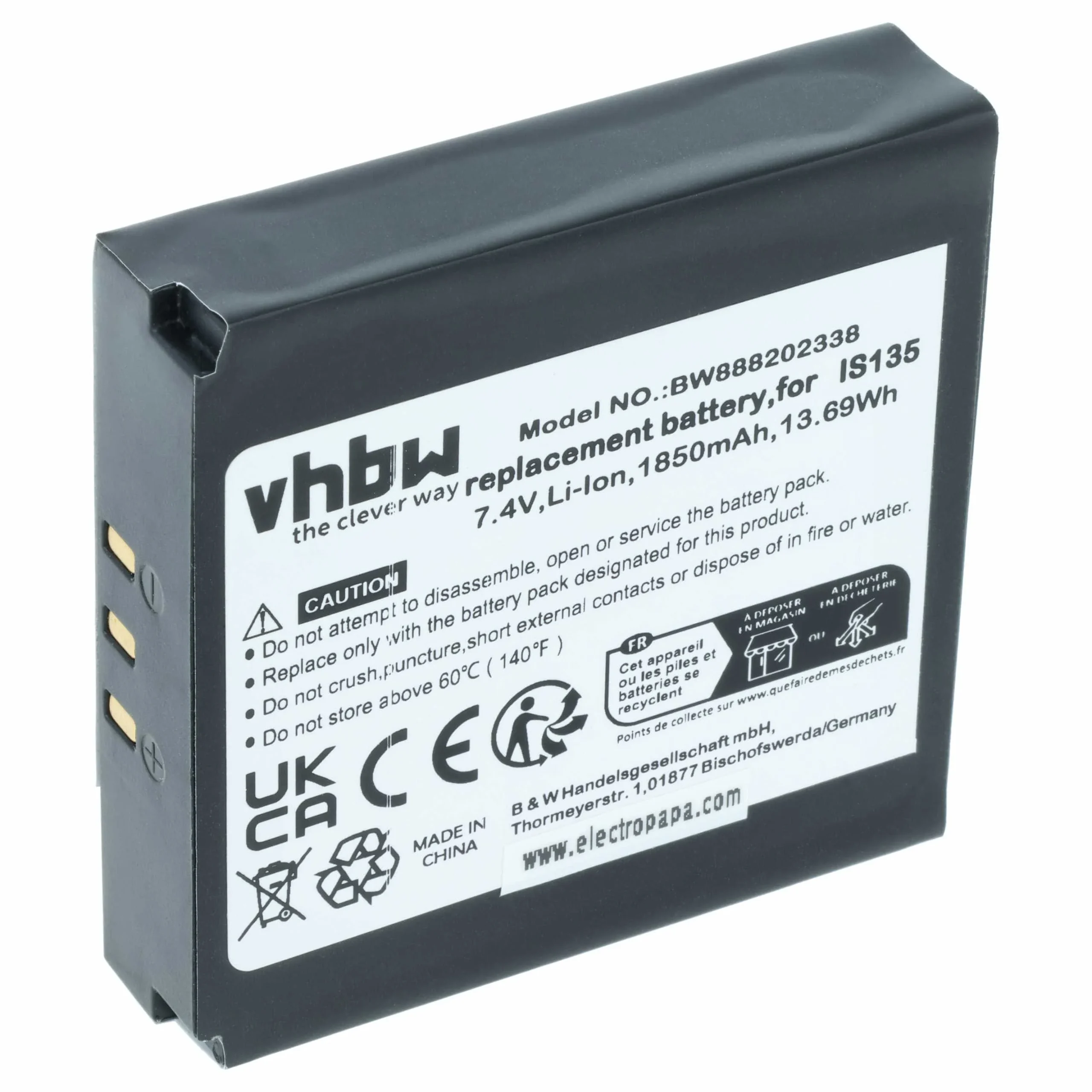 Batterie remplace Pax IS135, 25B1001 pour scanner de code-barre Pax - 1850mAh 7,4V
