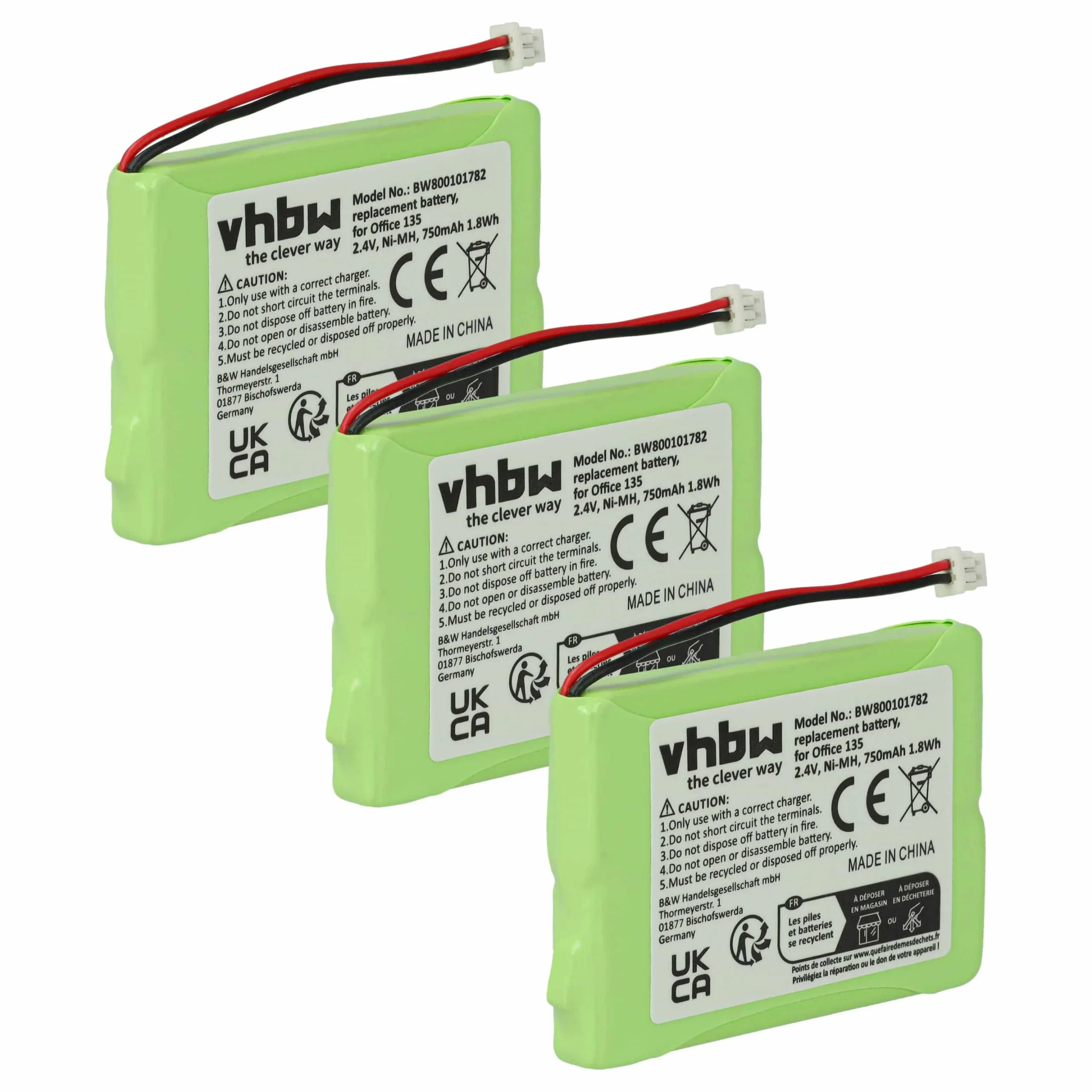 3x Batteries remplace 20328196BD, 2010 pour téléphone Ascom - 750mAh 2,4V NiMH