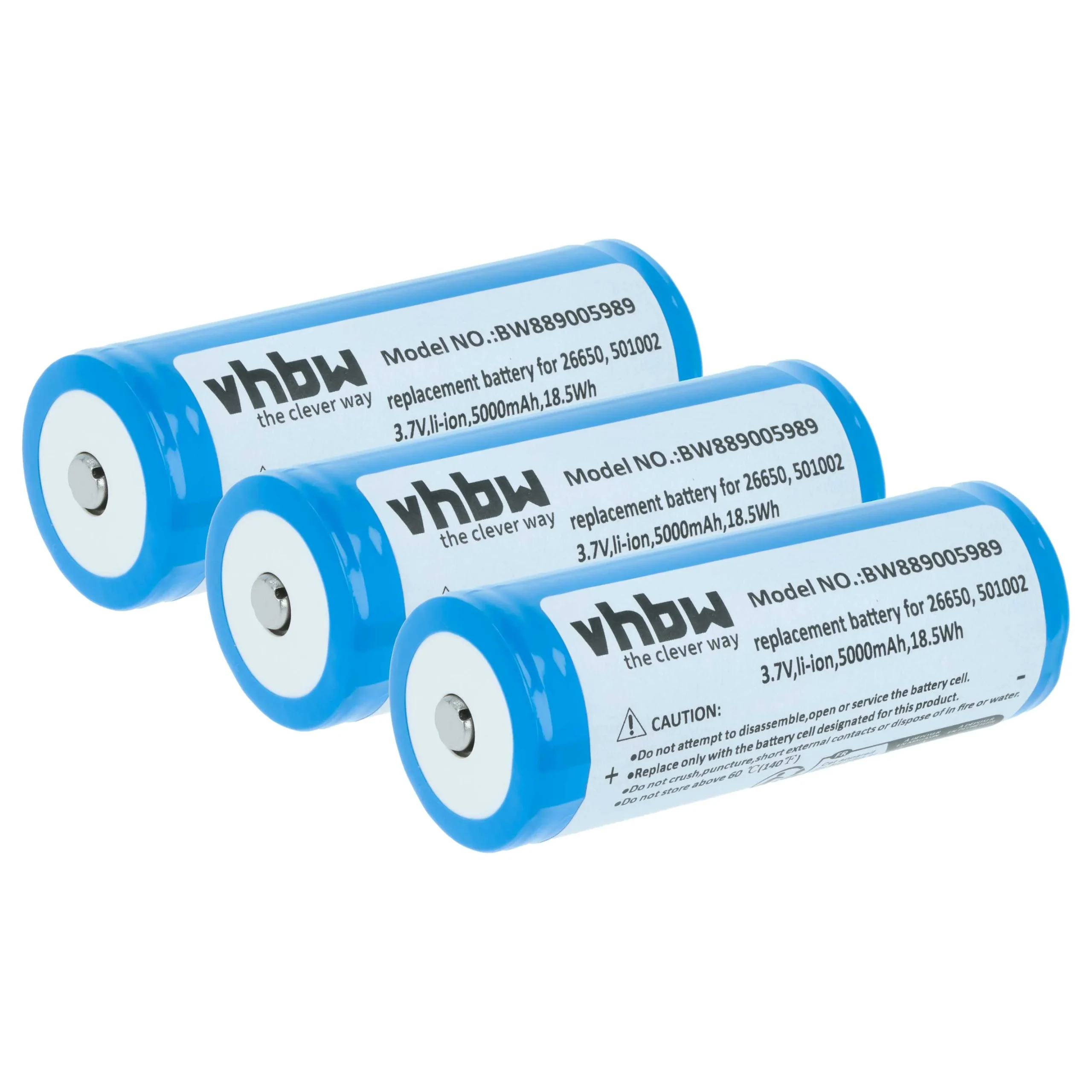 Batterie (3 pcs.) remplace Ledlenser 501002, 04058205009263, 26650 lampe de poche Ledlenser - 5Ah 3,7V Li-ion